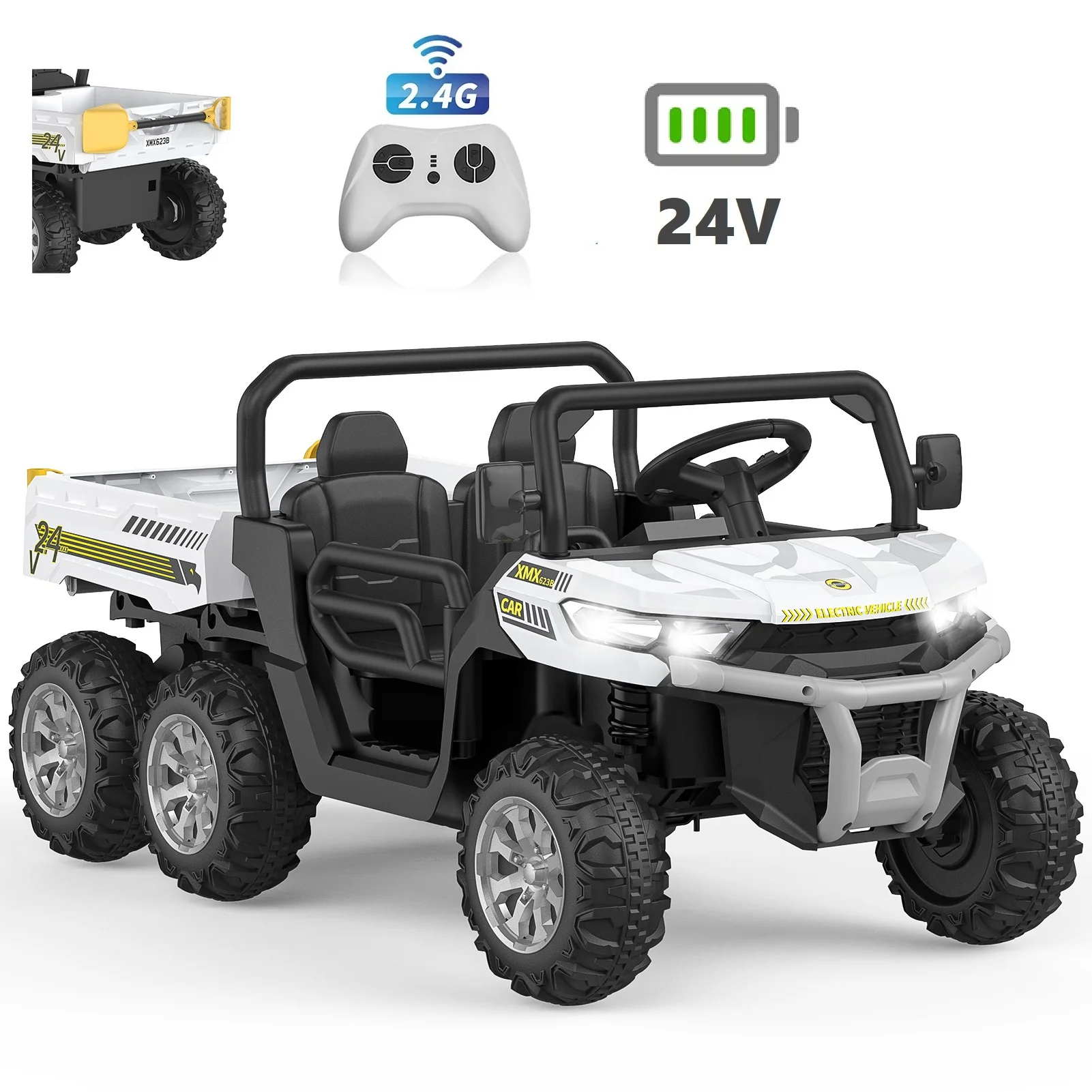 Shininglove 24V Kid Ride on Dump Truck, 6 Wheels Kids Electric Ride on Toy Cars with Trailer, Gift Toys for 3-8 Yrs Old Boys Girls, Rose Red - Womvr