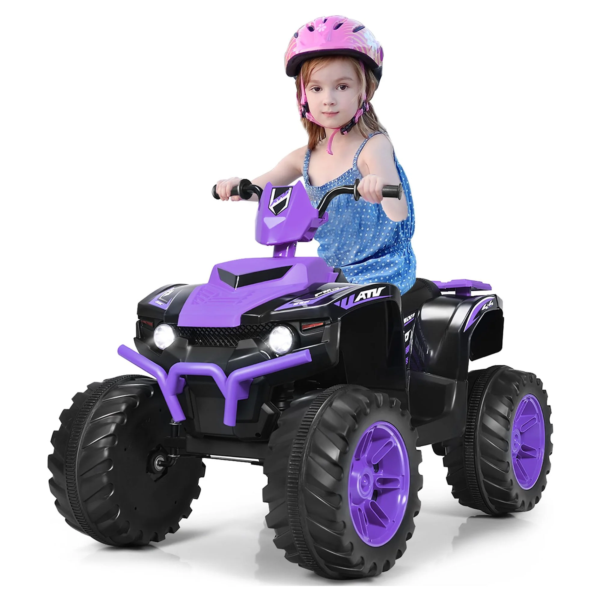 Costway 12V Kids 4-Wheeler ATV Quad Ride On Car w/ LED Lights Music  USB Navy - Womvr