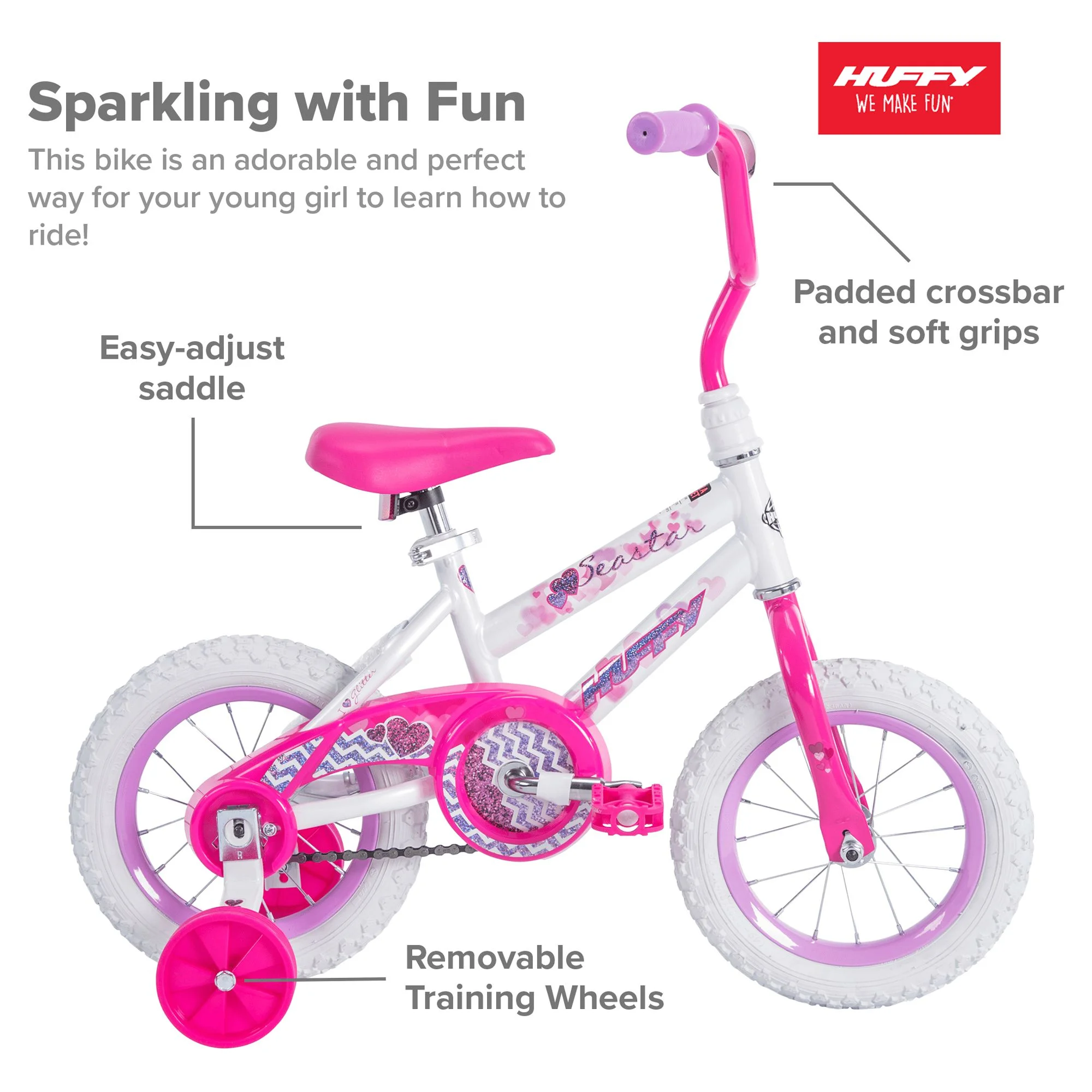 Huffy 12 in. Sea Star Kids Bike for Girls Ages 3 and up Years, Child, White - Womvr