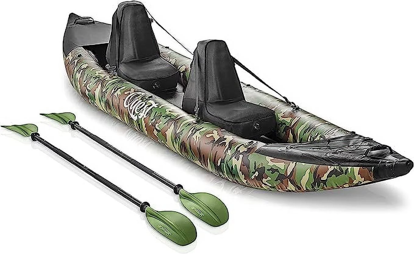 SereneLife 2 Person Inflatable Kayak Double Kayak W/ Aluminum Paddles, Repair Kit Lightweight, Camo - Womvr