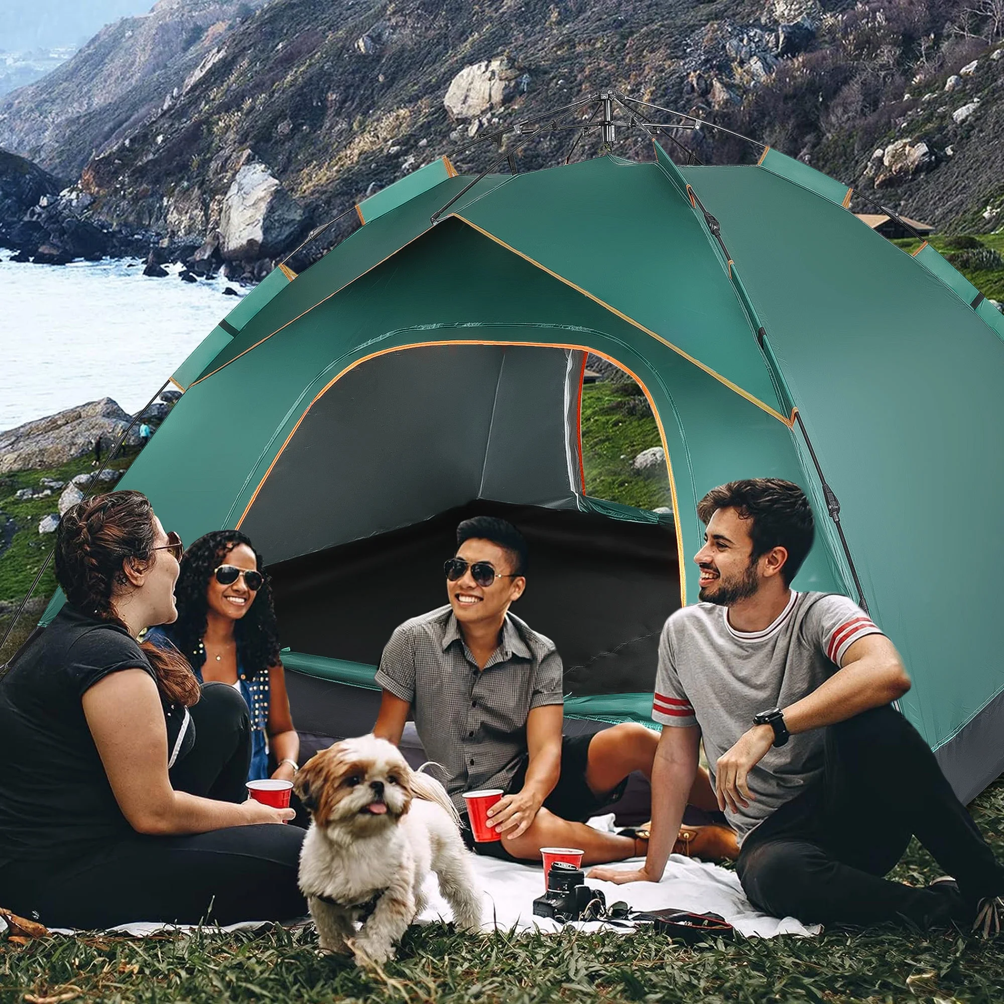 4 Person Camping Tent, GVDV Instant Easy Pop up Tents for Camping Family, 110