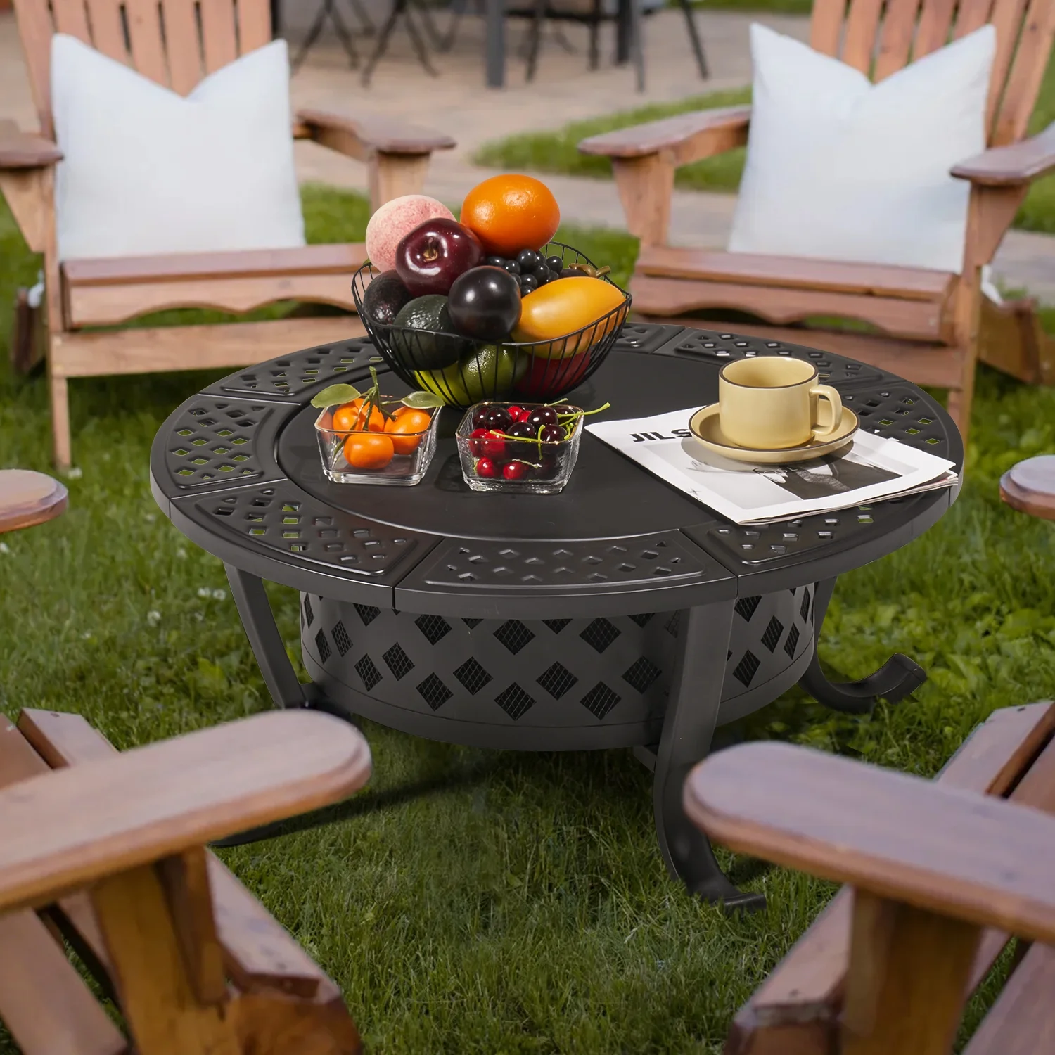 BaPiPro Fire Pit, 36.2 inch Fire Pits for Outside, Metal Round Outdoor Firepit with 2 Grill, Black - Womvr