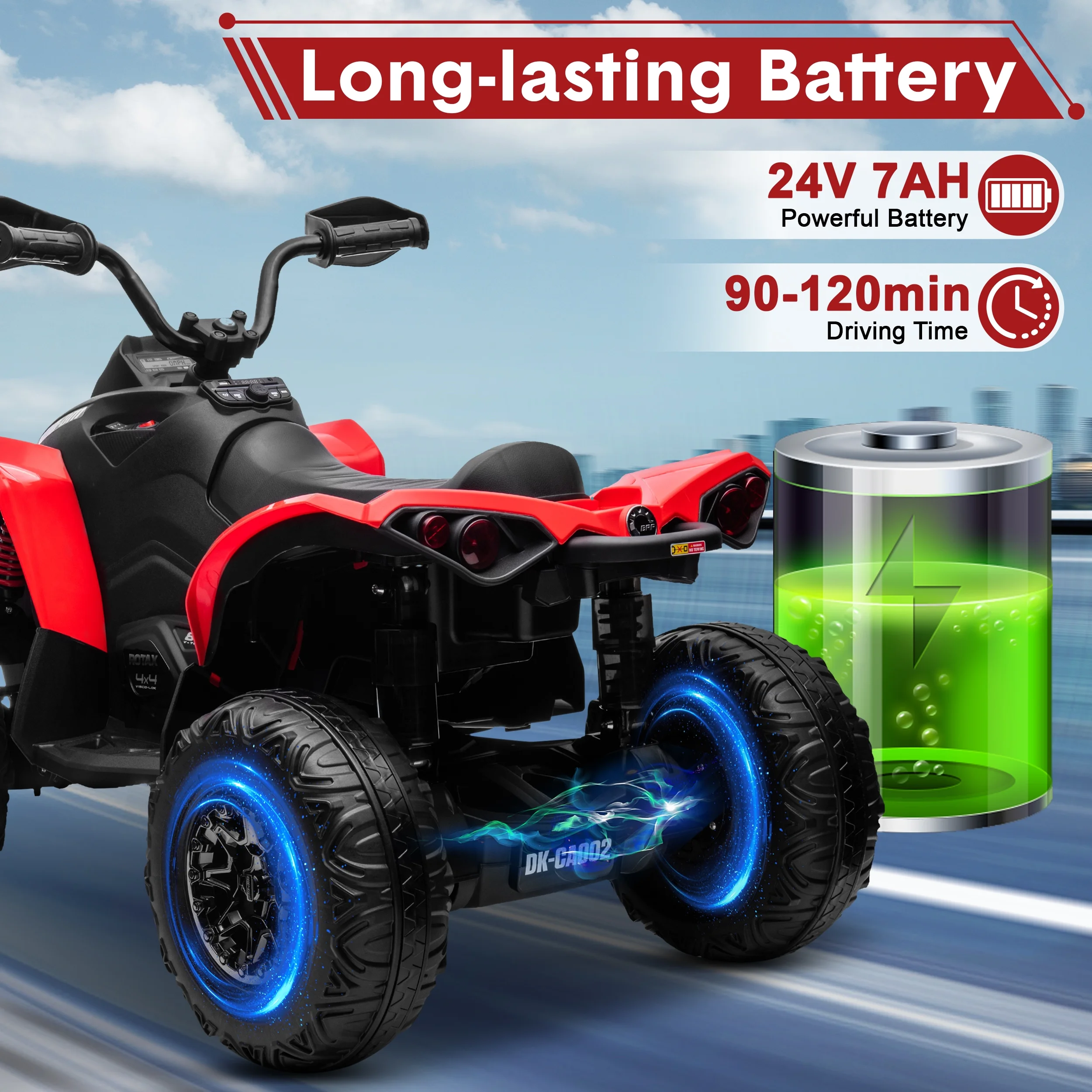 24V Ride on Toys, 4 Wheeler ATV for Kids with 2 Seater, 4x200W Motors, 4WD/2WD Switchable, Khaki - Womvr