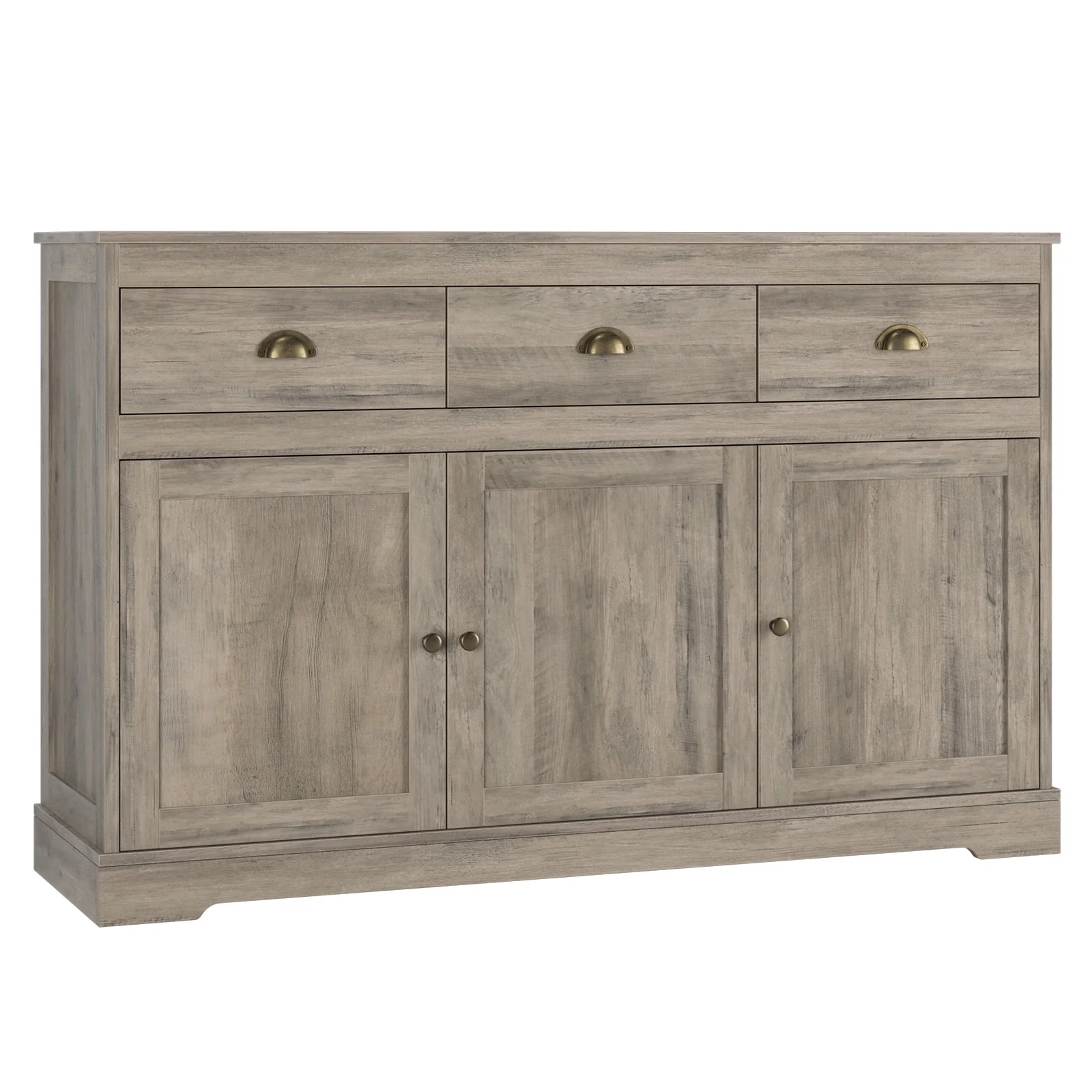 Homfa Sideboard Storage Cabinet with 3 Drawers & 3 Doors, 53.54'' Wide Buffet Cabinet for Dining Room, White - Womvr