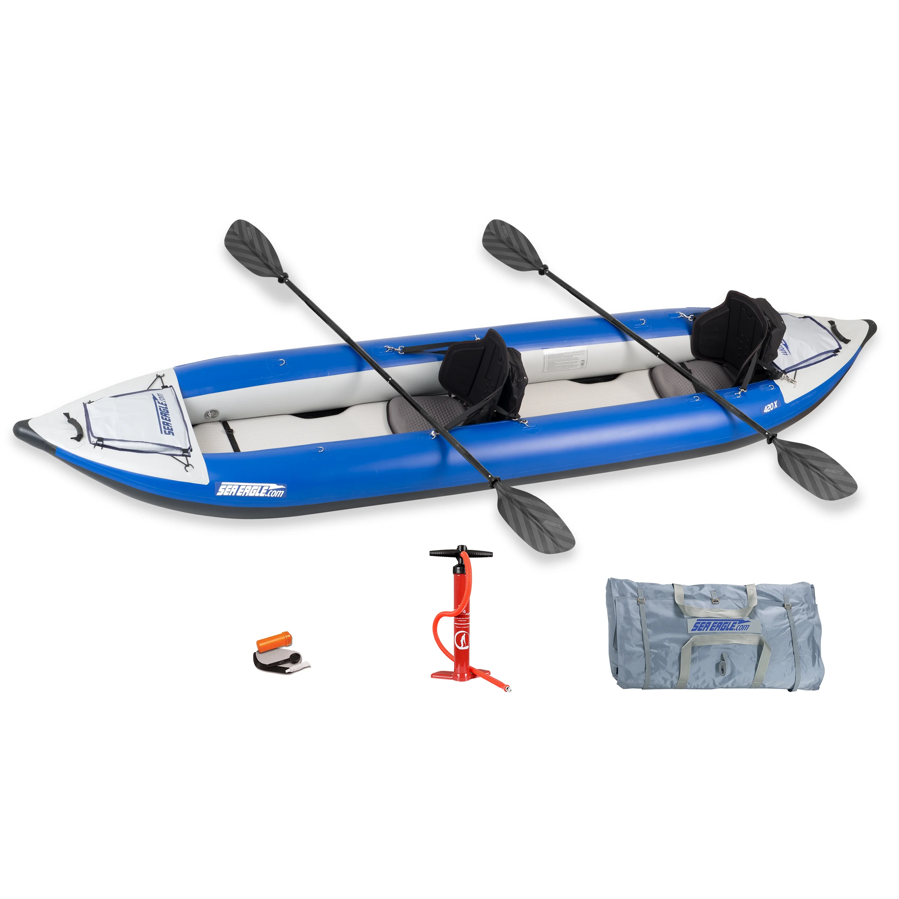 Sea Eagle 420X Explorer Inflatable Kayak- Fishing, Touring, Camping, Exploring & White Watering-Self Bailing, Removable Skeg, Drop Stitch Floor- Pro Package - Womvr