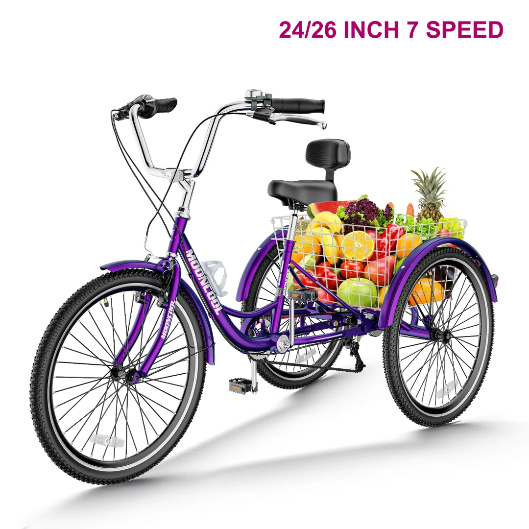 Docred Adult Tricycle 7 Speed 24 Inch Three Wheel Bike Cruiser Trike for Men/Women/Seniors - Womvr