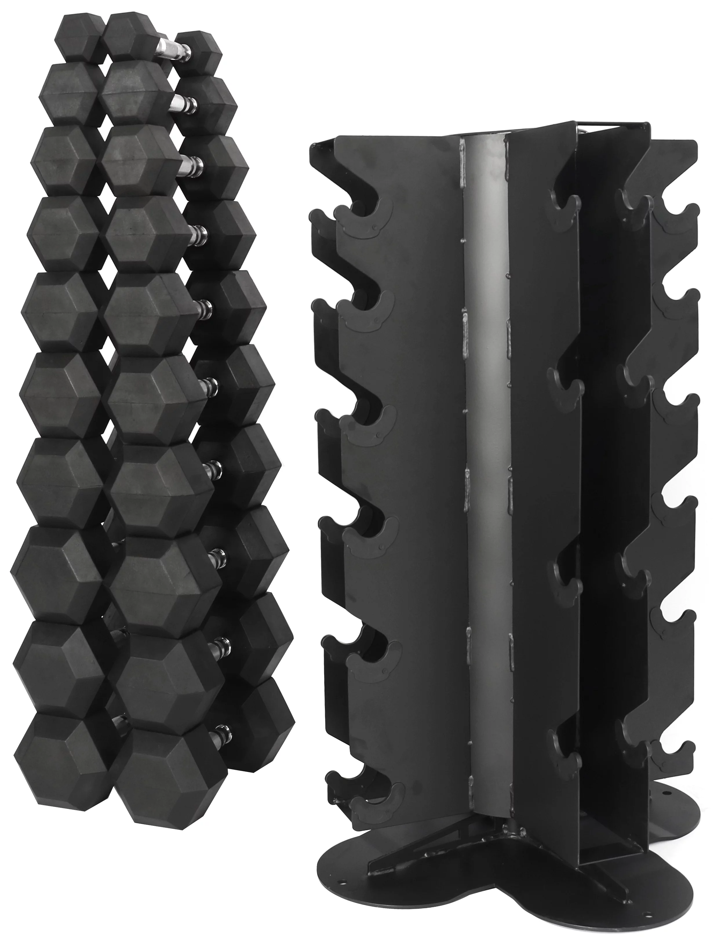 BalanceFrom 100LB Rubber Coated Hex Dumbbell Weight Set with A-Frame Rack, 5-20 lbs Pairs - Womvr