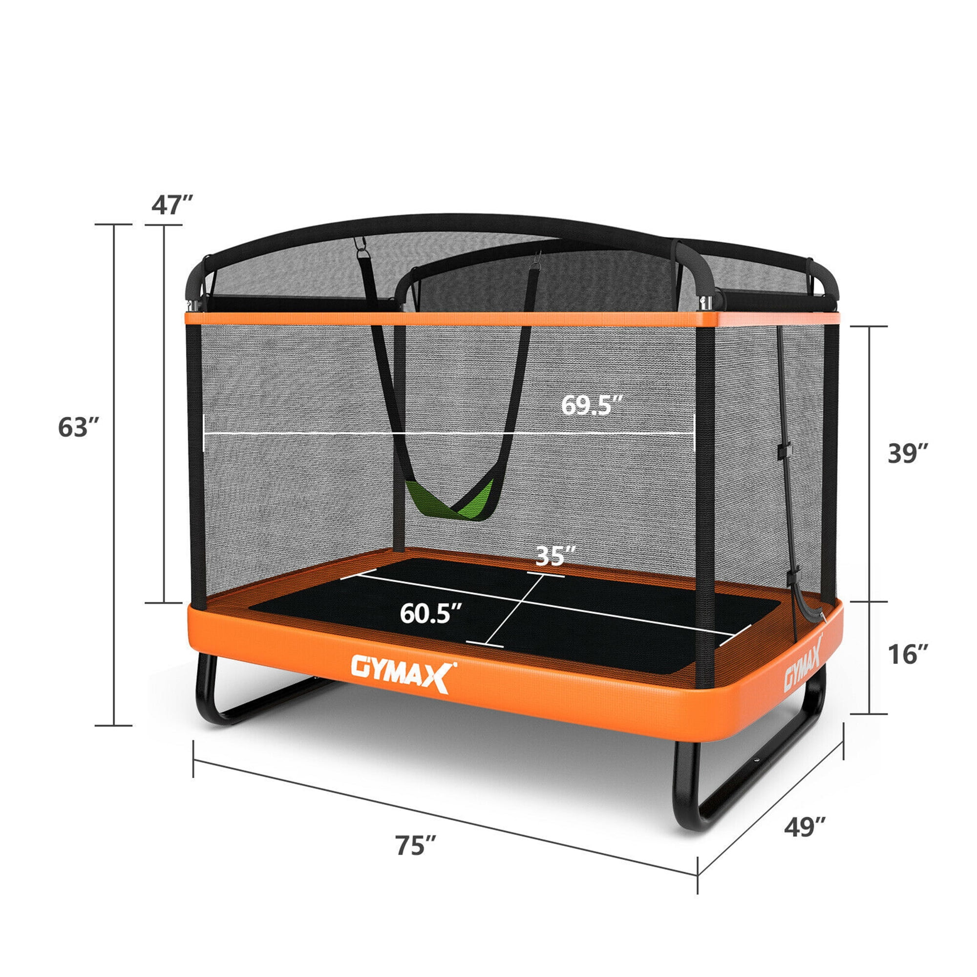 Gymax 6FT Recreational Kids Trampoline W/Swing Safety Enclosure Indoor/Outdoor Orange - Womvr
