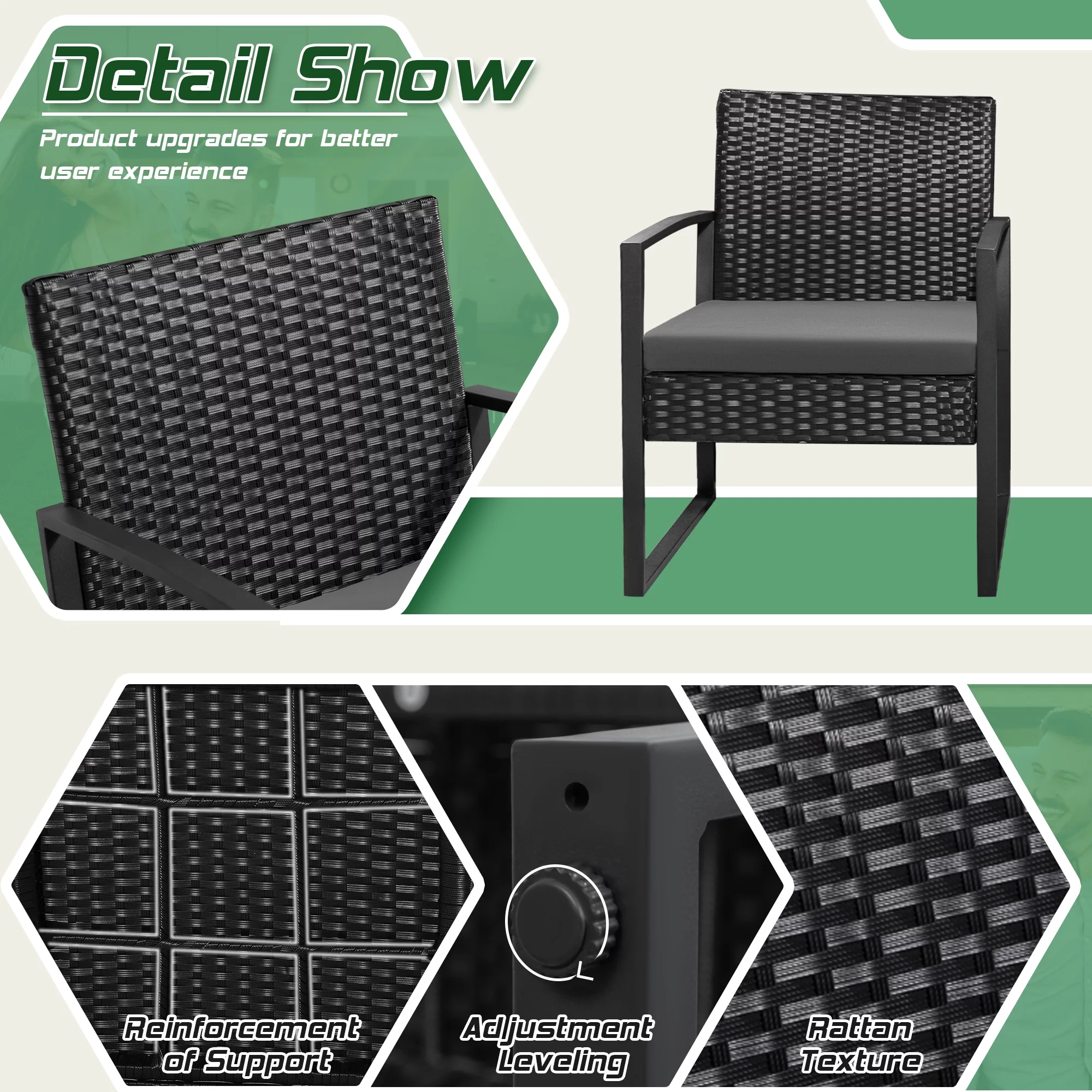 Homall Patio Furniture 3-Piece Set Casual Wicker Chair Bistro Chair with Coffee Table, Black - Womvr