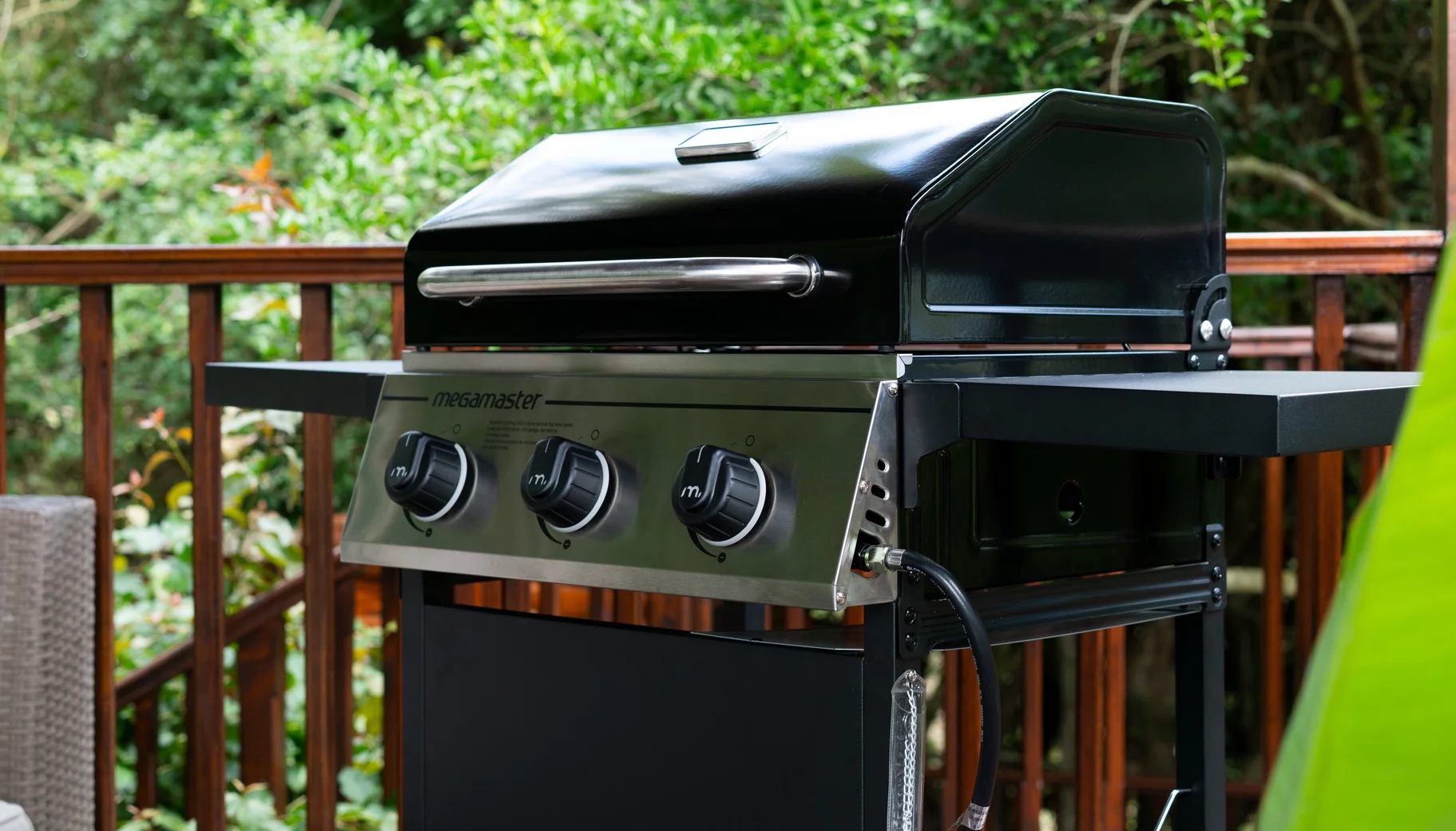 Megamaster 3-Burner Gas Grill with 2 Foldable Side Tables, 30000BTUs, Black/Silver, 720-0988EA - Womvr