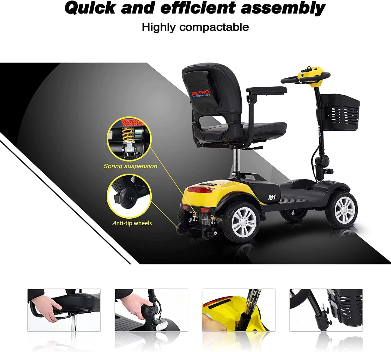 Electric Mobility Scooter for Adults and Seniors - 300 lbs Max Weight, 4-Wheel Powered Mobility Scooters Wheelchair Device for Travel, Elderly (with Head Light-White) - Womvr