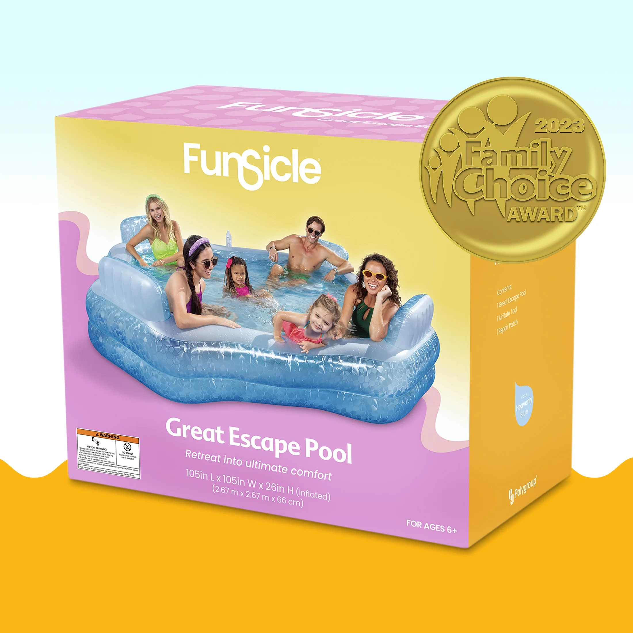 Funsicle Heavenly Blue Great Escape Inflatable Famiy Swimming Pool, Age 6 & up - Womvr