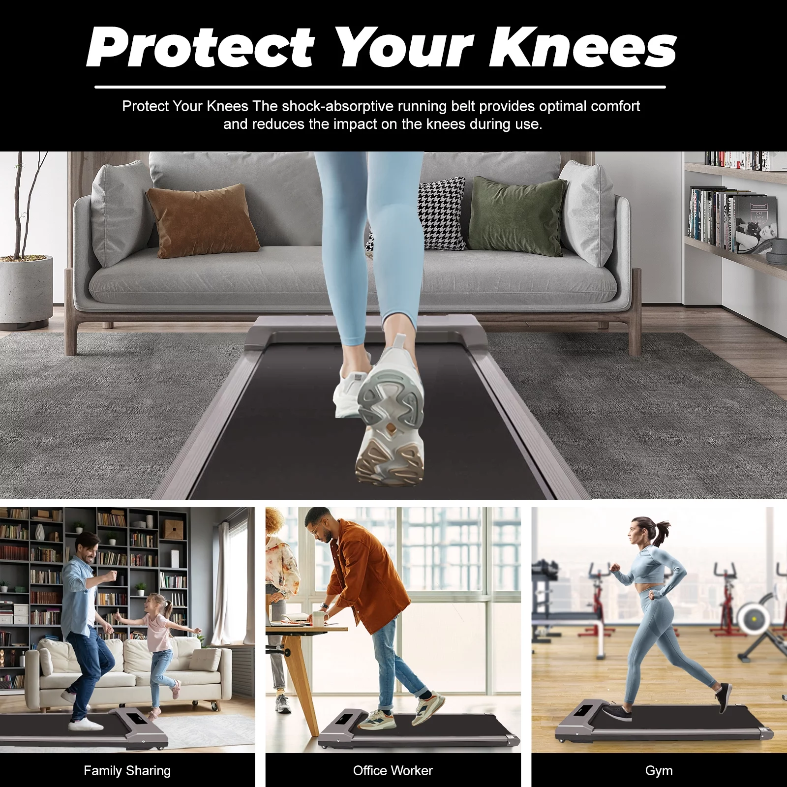 Home Fitness Code Treadmills for Home, Ultra Slim Under Desk Treadmill for Home/Office, No Assembly Required, Black - Womvr