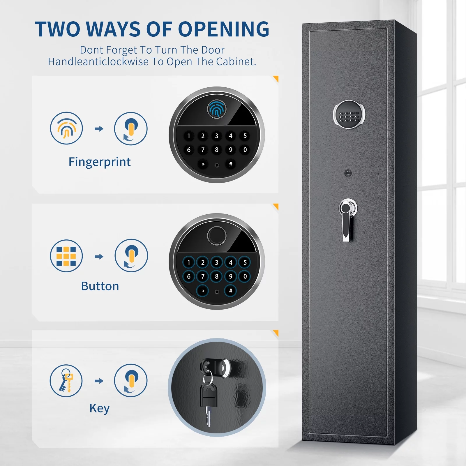 SRWTRCHRY Fingerprint 5-Gun Safe, 2s Quick Access Gun Cabinet with 2 Open Ways, Electronic Storage Cabinet for Rifles, Heavy-Duty Security Cabinet with Removable Shelf, 56''H - Womvr