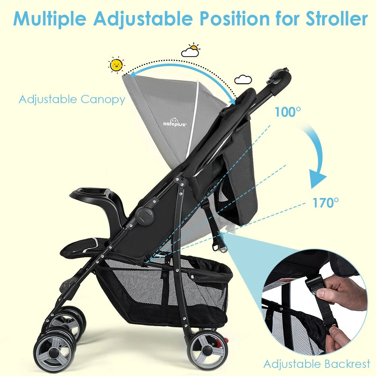 Costway Foldable Lightweight Baby Stroller Kids Travel Pushchair 5-Point Safety System Coffee - Womvr