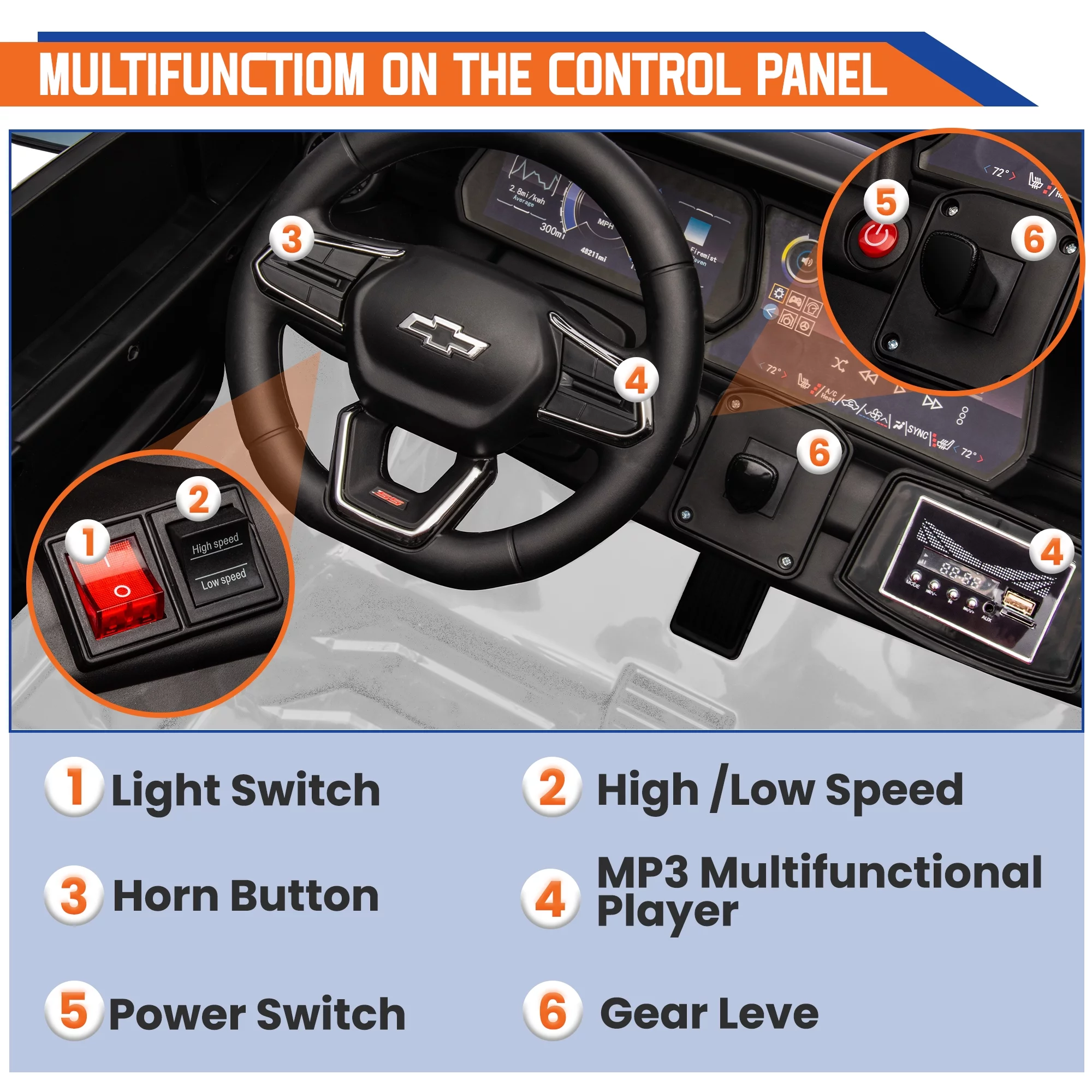 24V Kids Ride on Car, Licensed Chevrolet Blazer EV SS 2 Seater Ride on Toy Truck with Remote, Electric Cars for Kids Boys Girls, LED Lights,MP3 Music, Bluetooth Black - Womvr