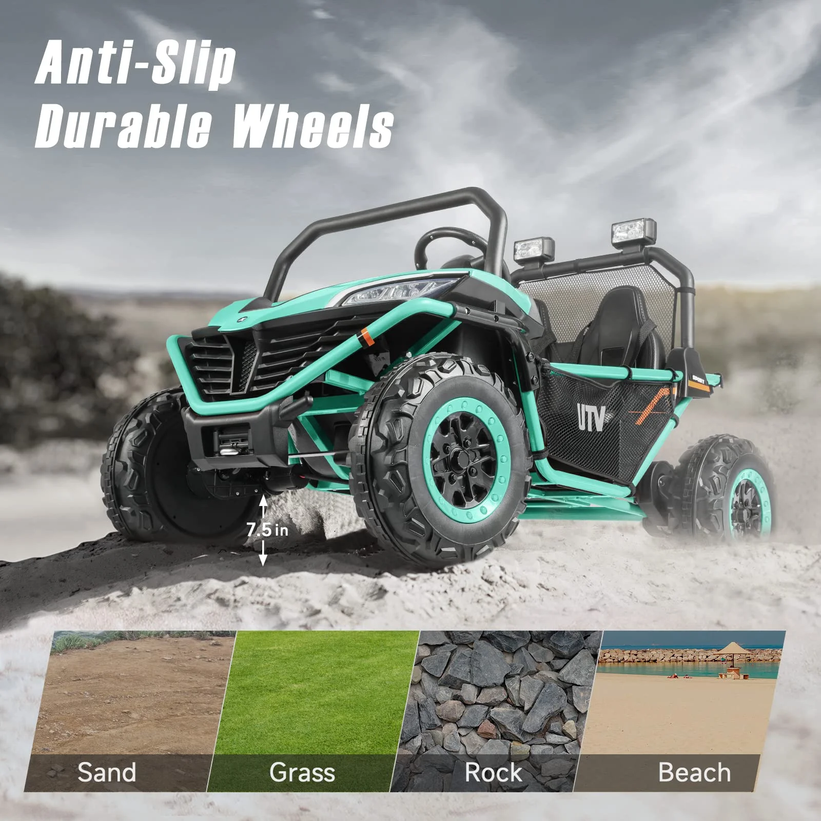 12 V Ride on Car,2 Seater Powered on Truck,4WD Electric Off-Road,Remote Control,Spring Suspension Ride on UTV for 3-8 Kids,Blue - Womvr