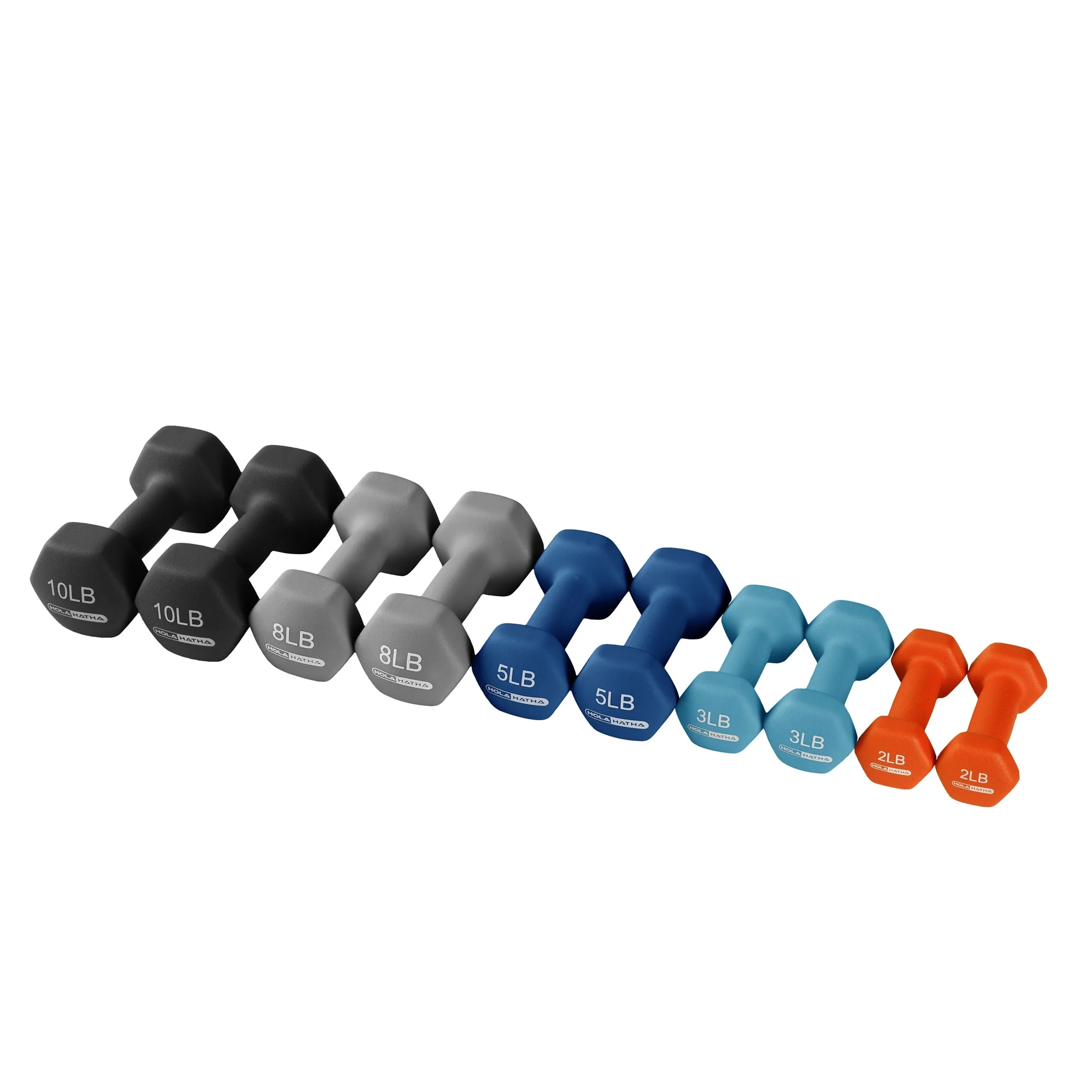 HolaHatha 3, 5, and 8 Pound Dumbbell Hand Weight Set with Storage Rack, Multi - Womvr