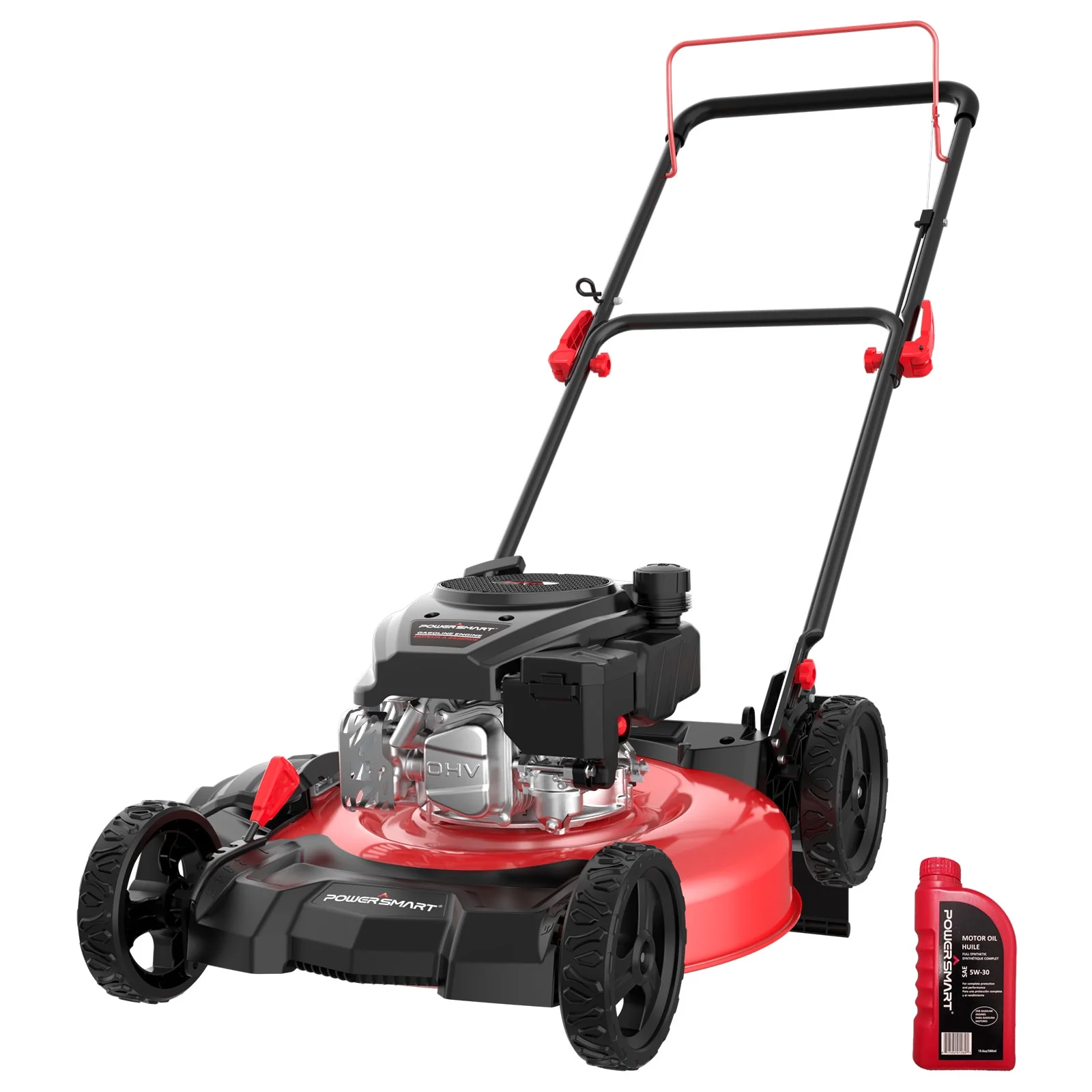 PowerSmart Gas Lawn Mower, 21 inches 144cc 2-in-1 Walk-Behind , Side Discharge Push Lawn Mower - Womvr