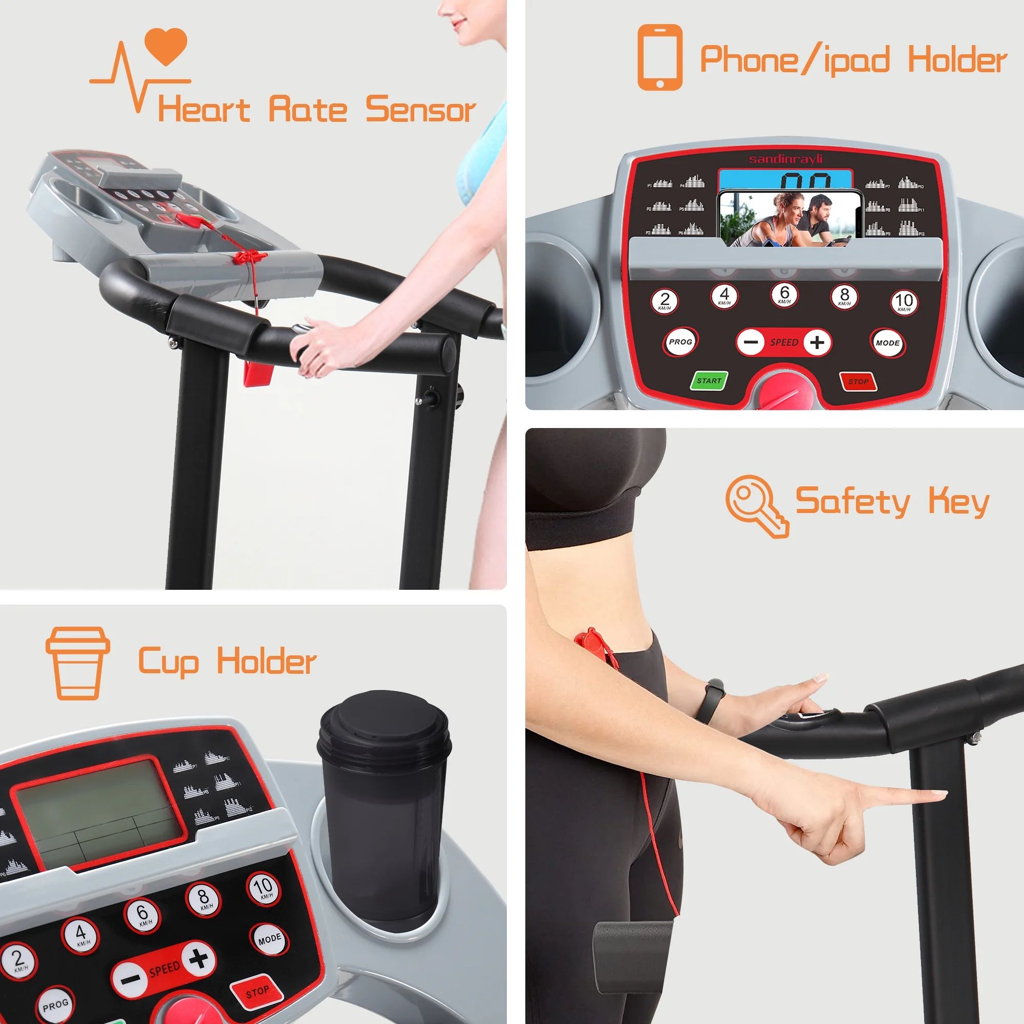 Jaxpety 2.0 HP Portable Folding Electric Treadmill 3 Incline Running Machine with LCD Display, Ipad and Drink Holder - Womvr