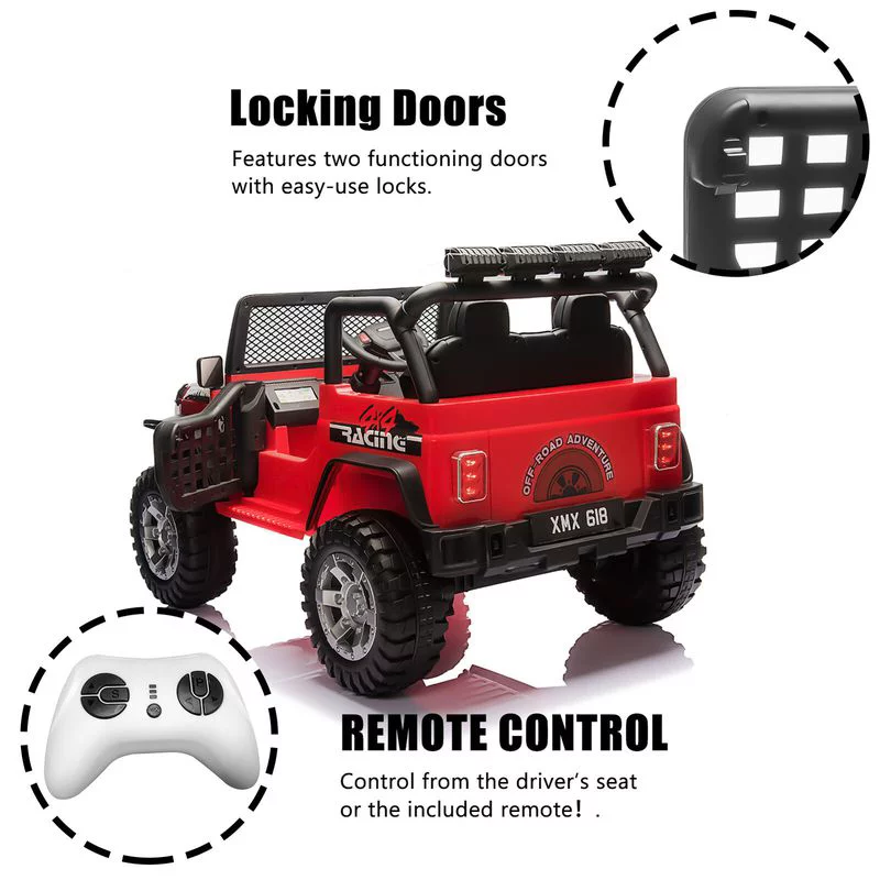 CAIDI 12 V Kids Ride On Truck, 2-Seater Battery Powered Toy Car w/ Remote Control, Spring Suspension, Bluetooth, LED Lights - Womvr