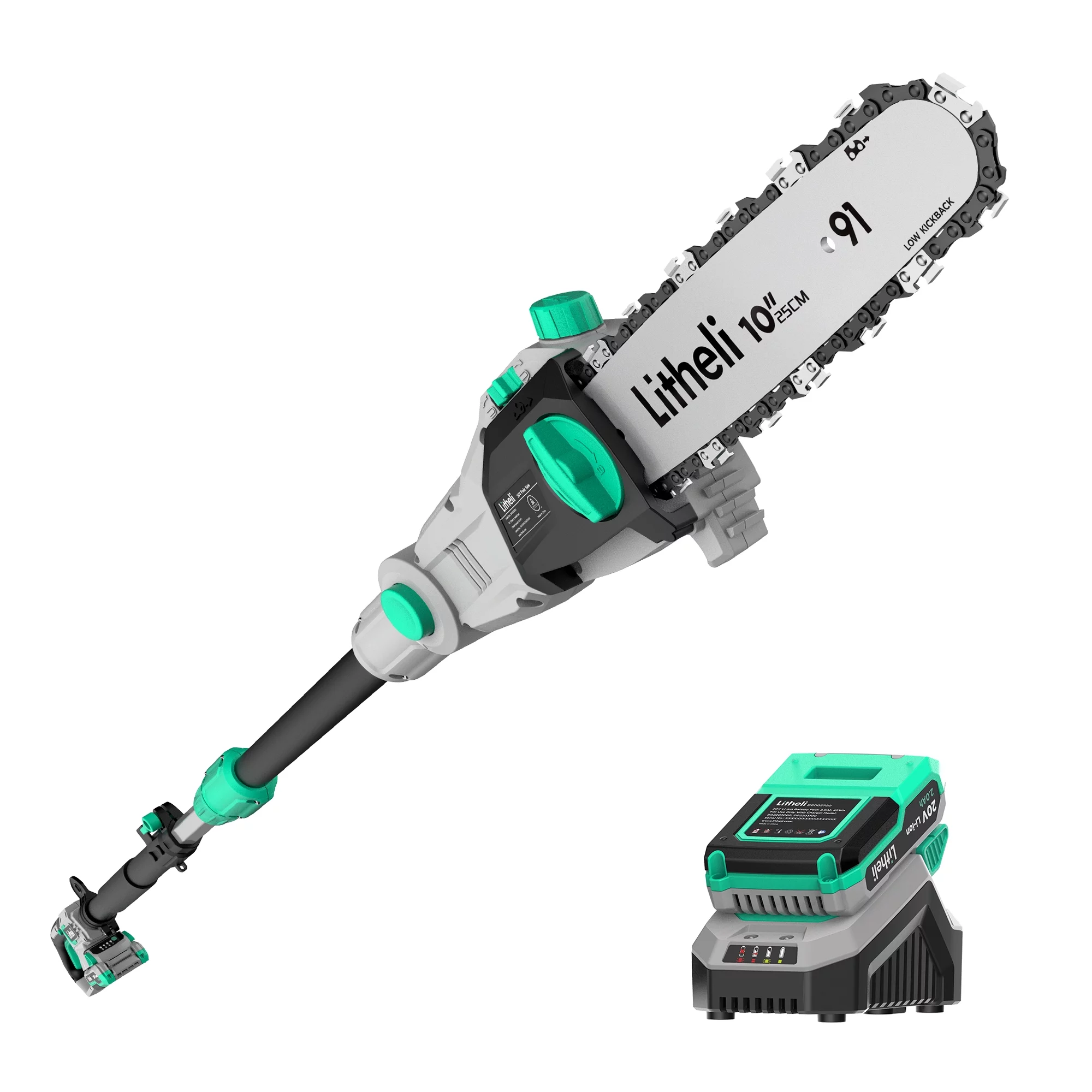 Litheli 20V 10�� Cordless Pole Saw Telescopic for Tree Trimming with 2.0Ah Battery & Charger - Womvr
