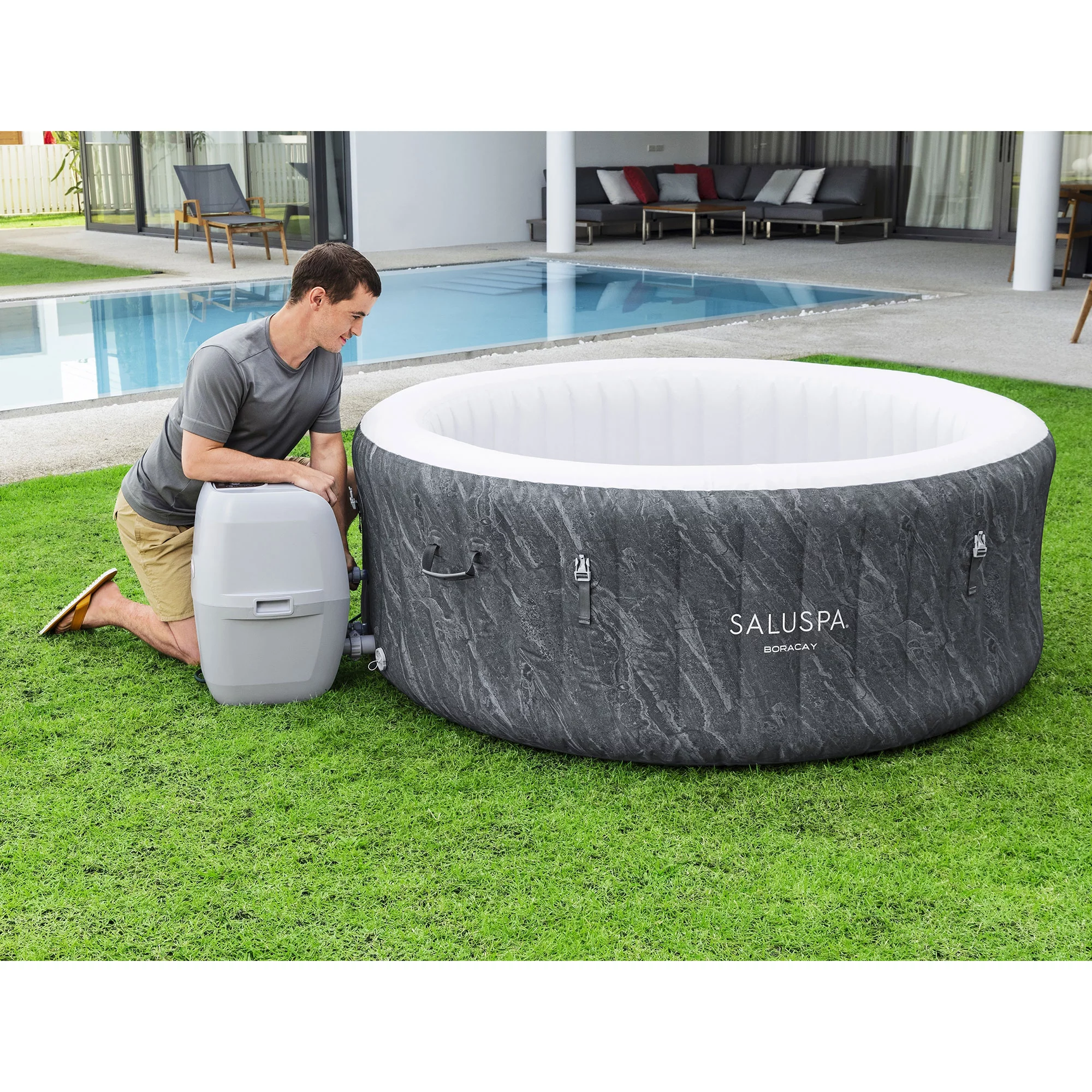 Bestway SaluSpa Cancun AirJet Inflatable Hot Tub with 120 Jets, Gray - Womvr