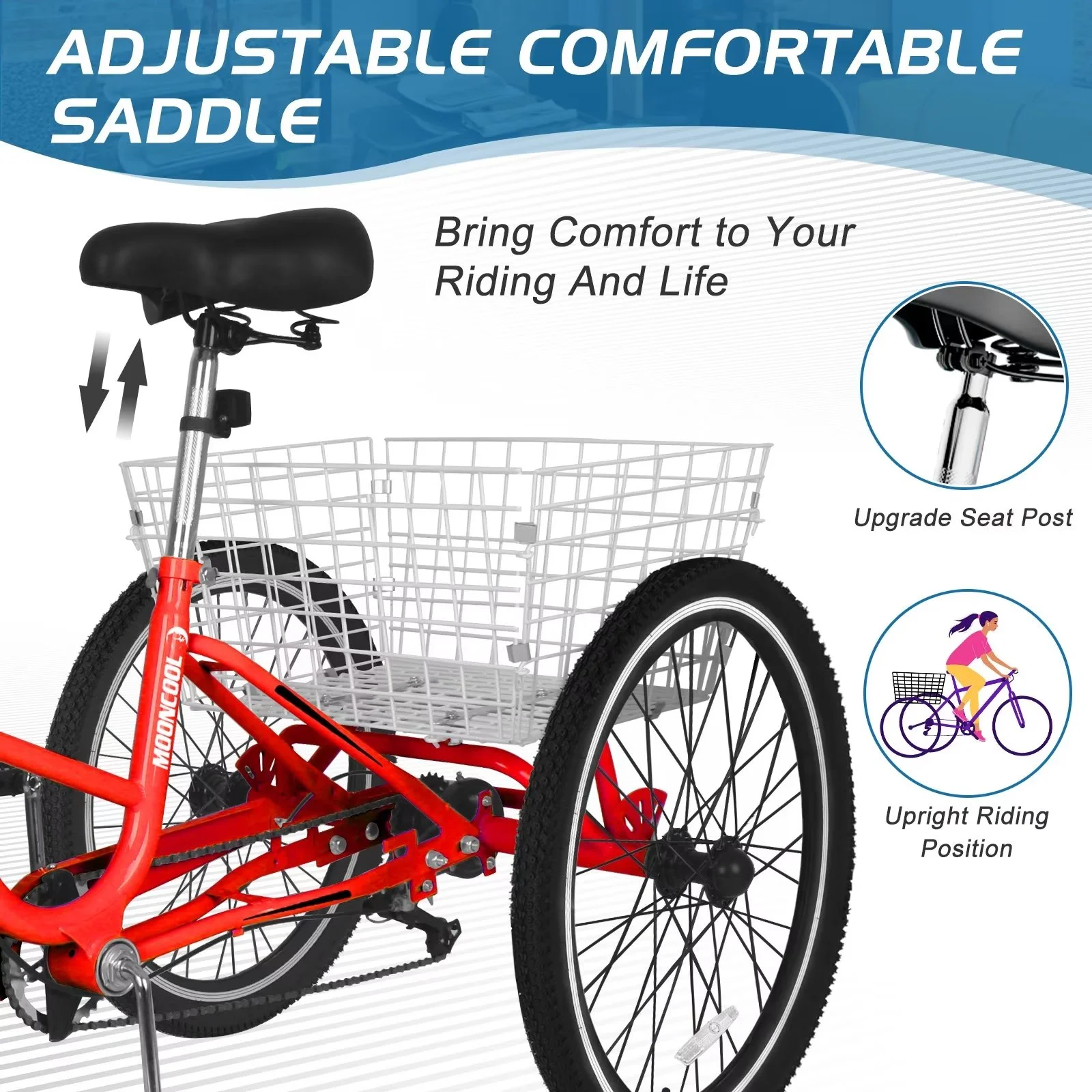 MOPHOTO 20/24/26 inch Adult Tricycle Folding 3 Wheel Cruiser Bikes 7 Speed, Portable and Foldable Trikes with Cargo Basket for Men & Women Outdoor Cycling, Purple - Womvr