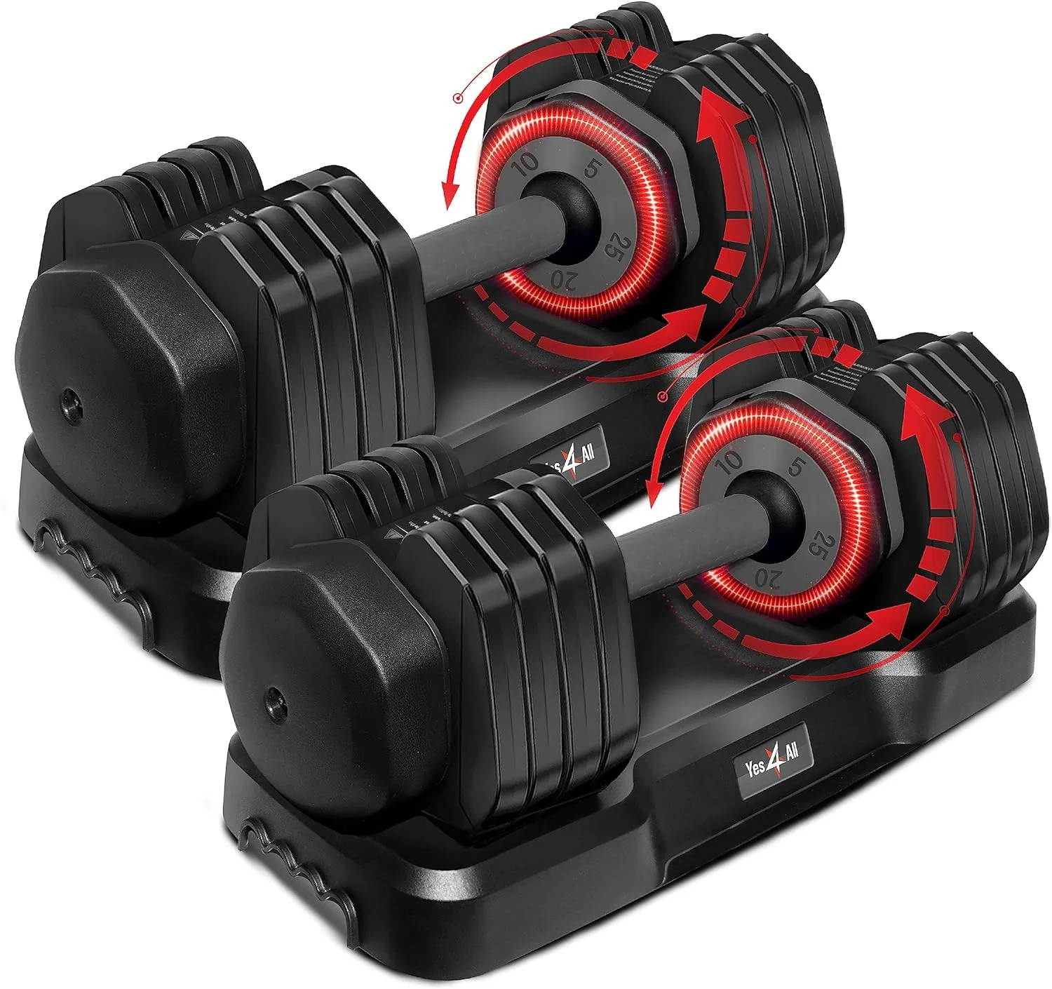 Yes4All High-tech Adjustable Dumbbells 25lb - Pair / 50lb Total, Grey Grip - Womvr