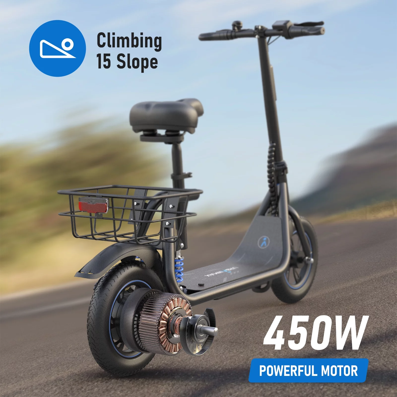 URBANMAX C1 Pro Electric Scooter Adults with Dual Shock Absorbers Up to 25 Miles 18.6MPH 450W Powerful Motor Folding Scooter Electric for Adults with Seat & Carry Basket - Womvr