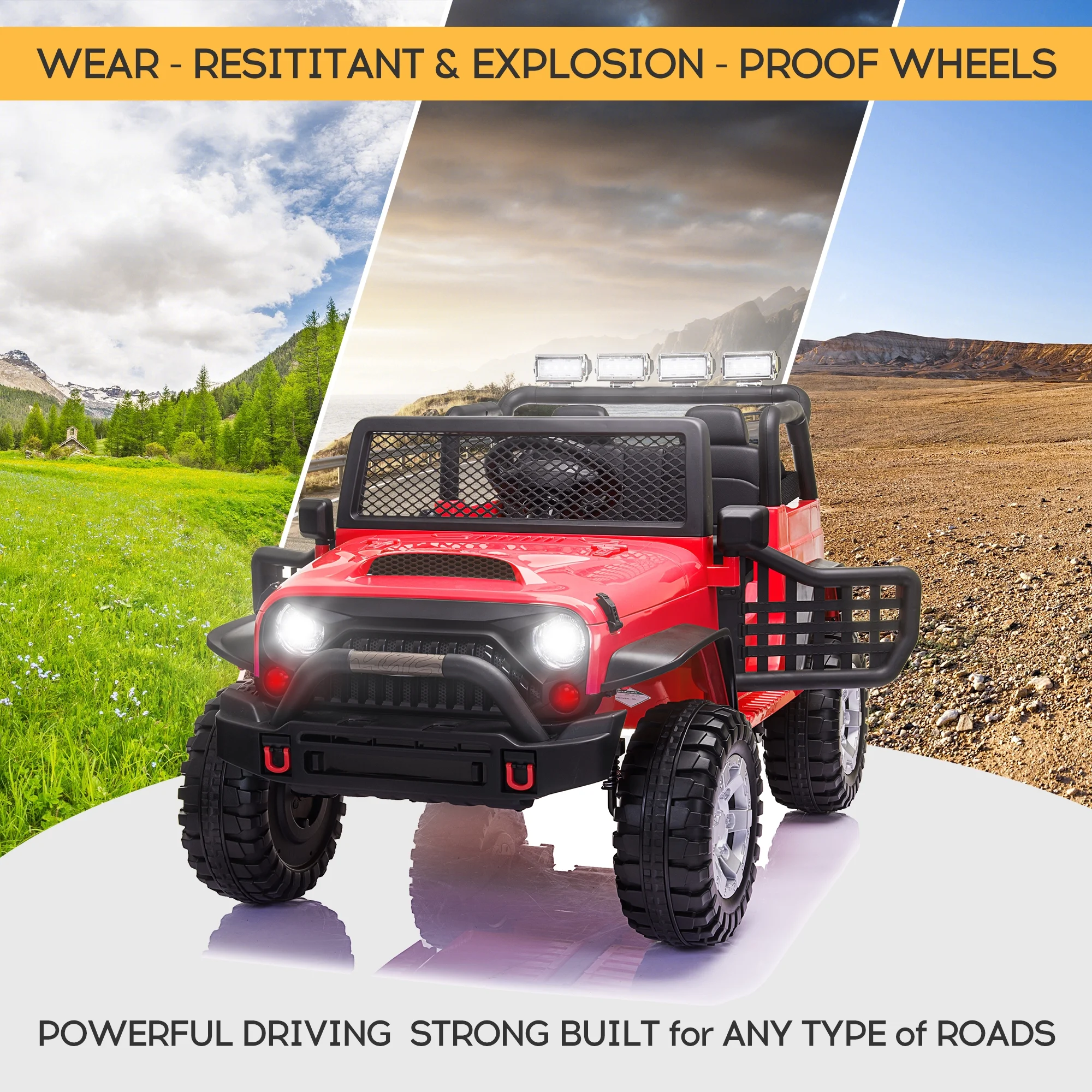 2 Seater Kids Ride on Truck with Remote Control, Music, 12V Children Electric Jeep Car - Womvr