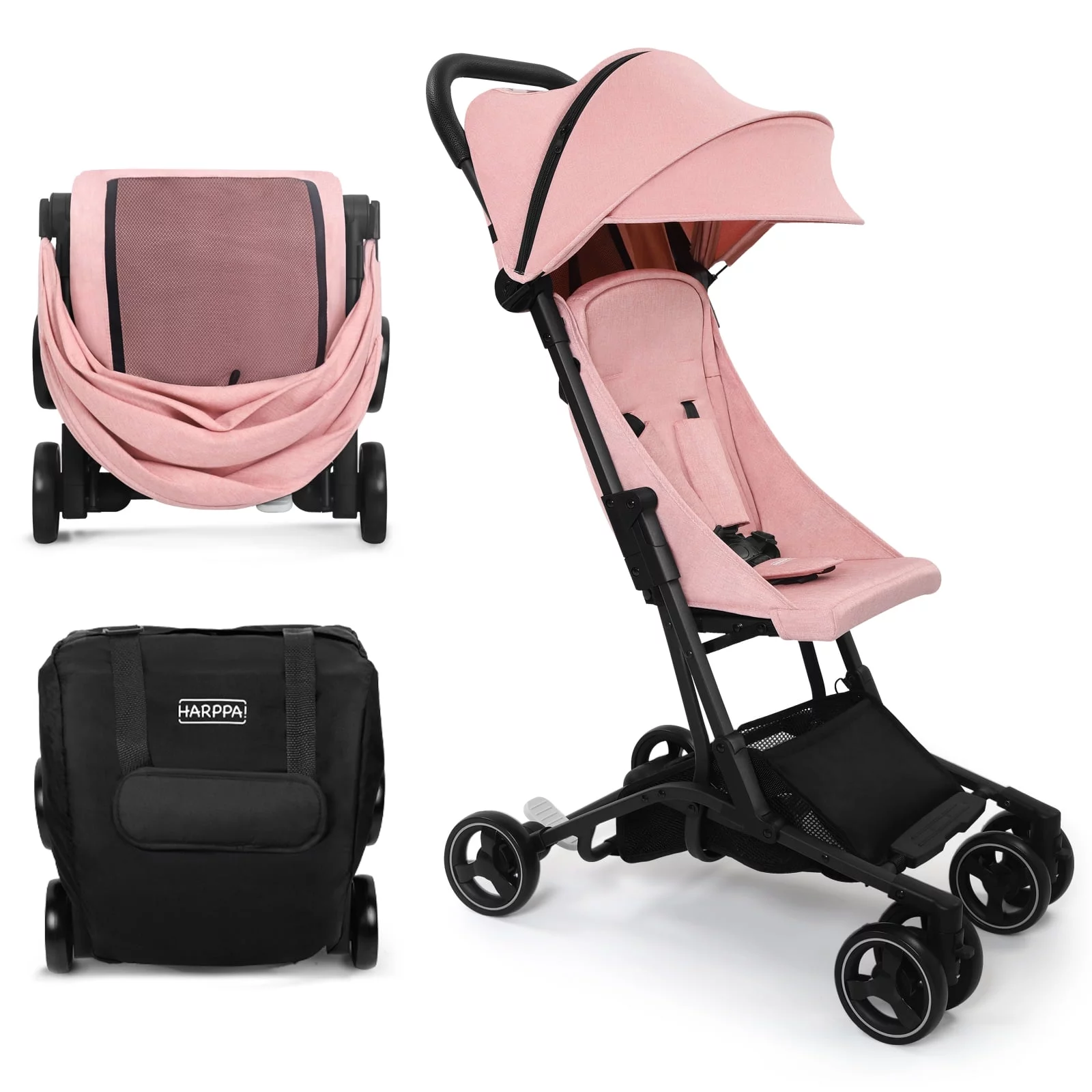 HARPPA Lightweight Travel Stroller, Compact Umbrella Stroller for Babies, Easy Folding, Black - Womvr