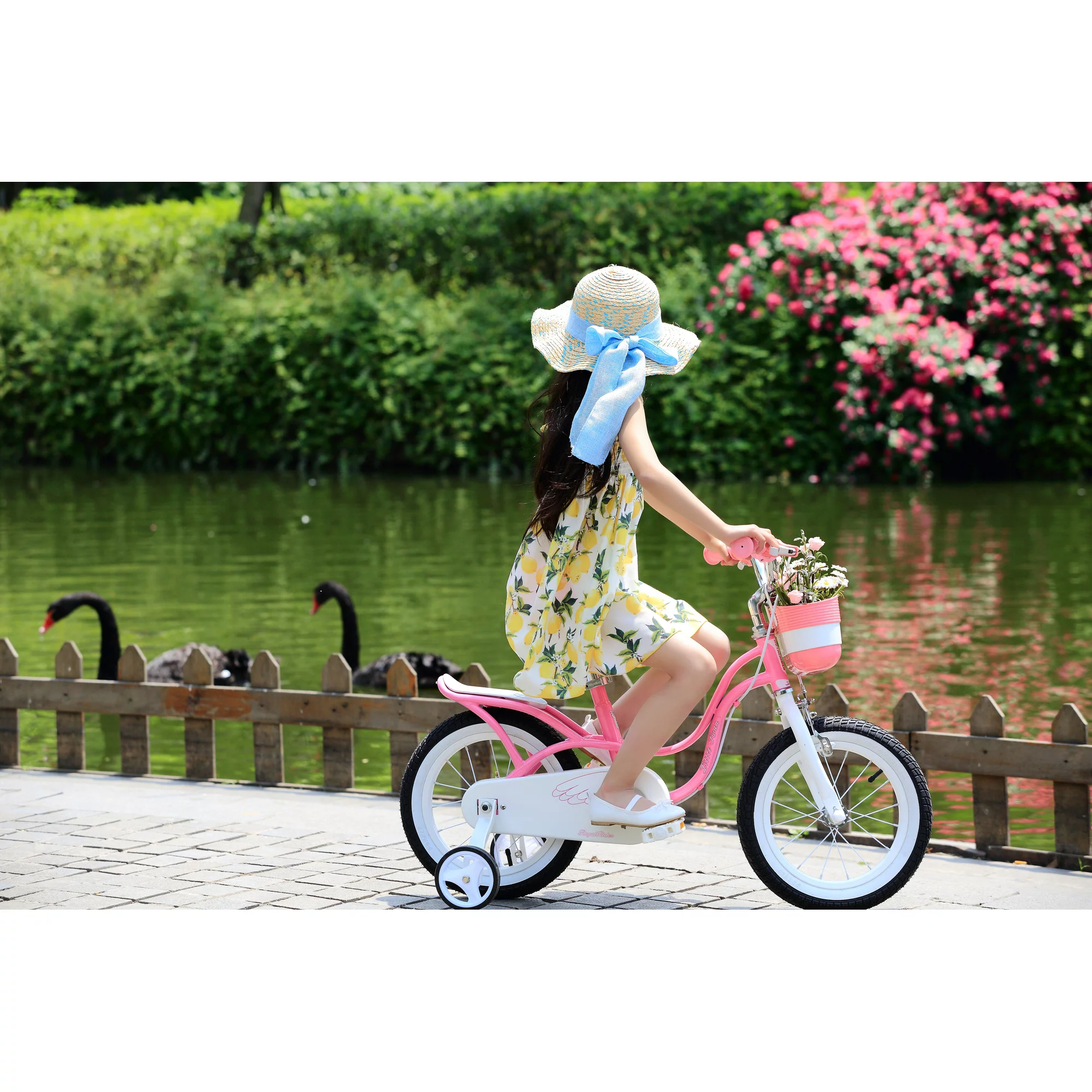 Royalbaby Little Swan Light Pink 16 Girl's Bicycle With Training Wheels and Basket - Womvr