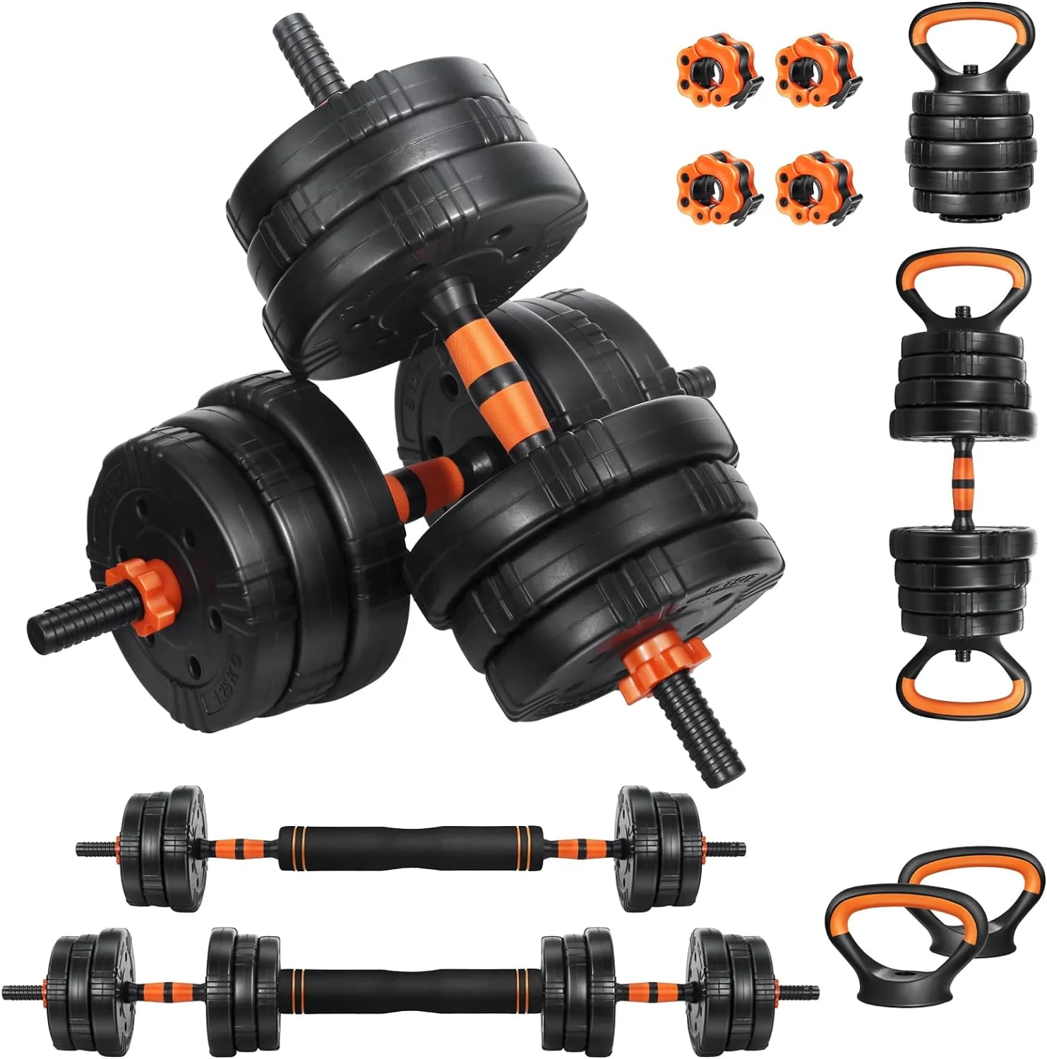Adjustable Dumbbell Set, 22/44/66/88Lbs Weights Dumbbells For Home Gym, 4 In 1 Set, Barbell Set, Dumbbell Set, Kettlebell Set And Push-Ups, Non-Slip Handles, Fitness For Men Women - Womvr