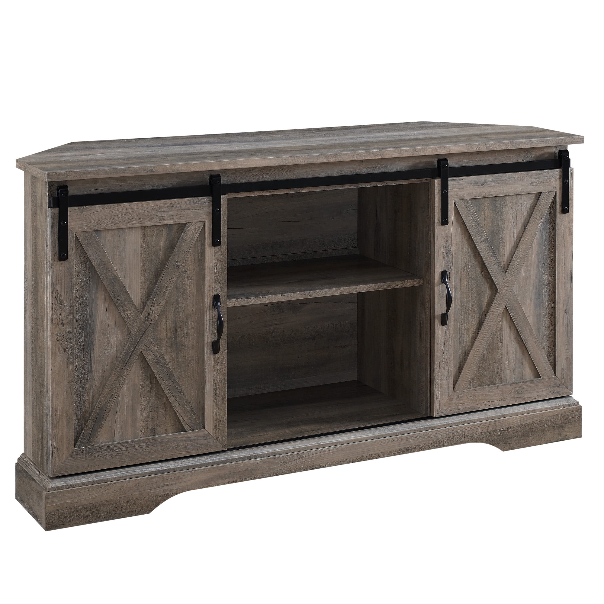 Walker Edison Modern Farmhouse Sliding Door Corner TV Stand, White Oak - Womvr