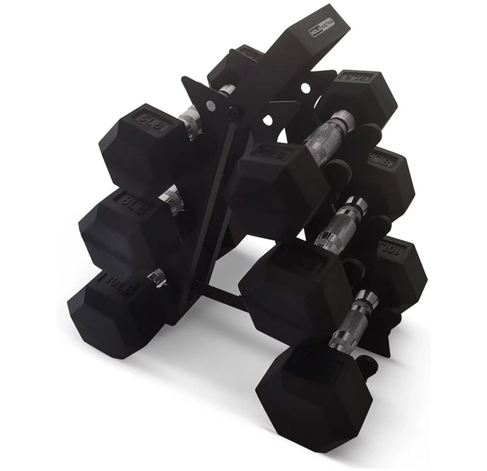 CodYinFI Hexagonal Non Slip Free Hand Dumbbell Weight Training Exercise Set w/Textured Grips & Folding Storage Rack, 5, 8, & 10 Pound Pairs, Black - Womvr