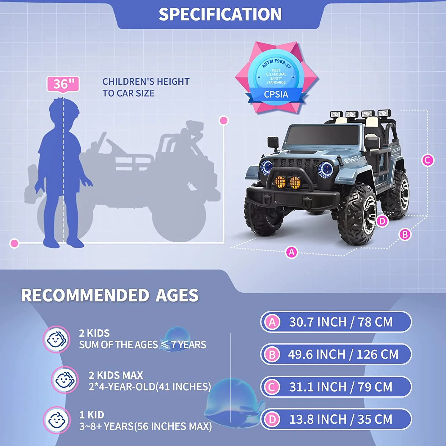 Joywhale 24V 2 Seater Kids Ride on Truck, with 4x75W Powerful Engine, Leather Seat, EVA Wheels, Remote Control, Suspension & Car Cover, Pro - Womvr