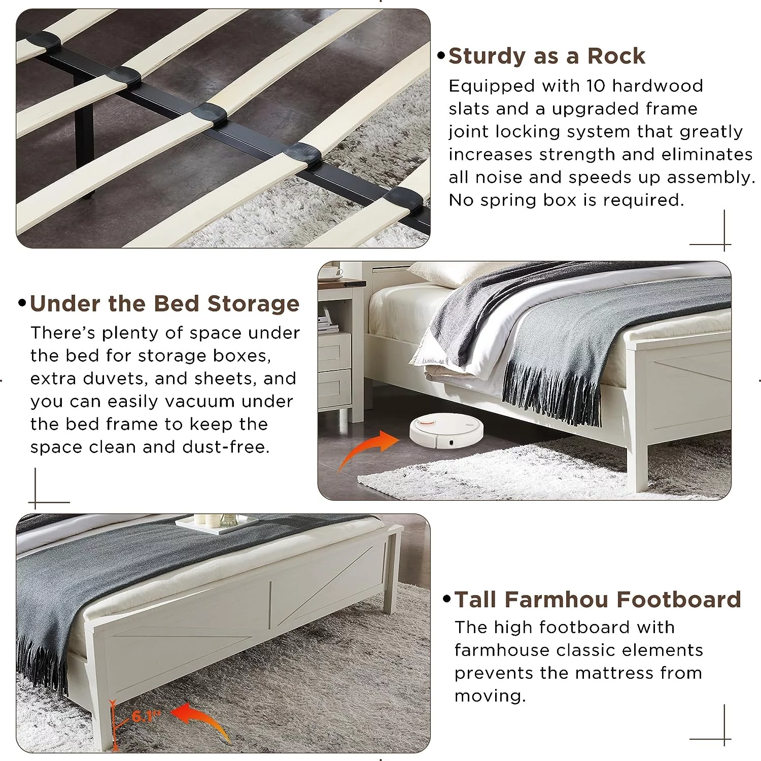 OKD Farmhouse Full Bed Frame, Wood Platform Bed with Bookcase Storage Headboard and Charging Station, No Box Spring Needed, Light Rustic Oak - Womvr
