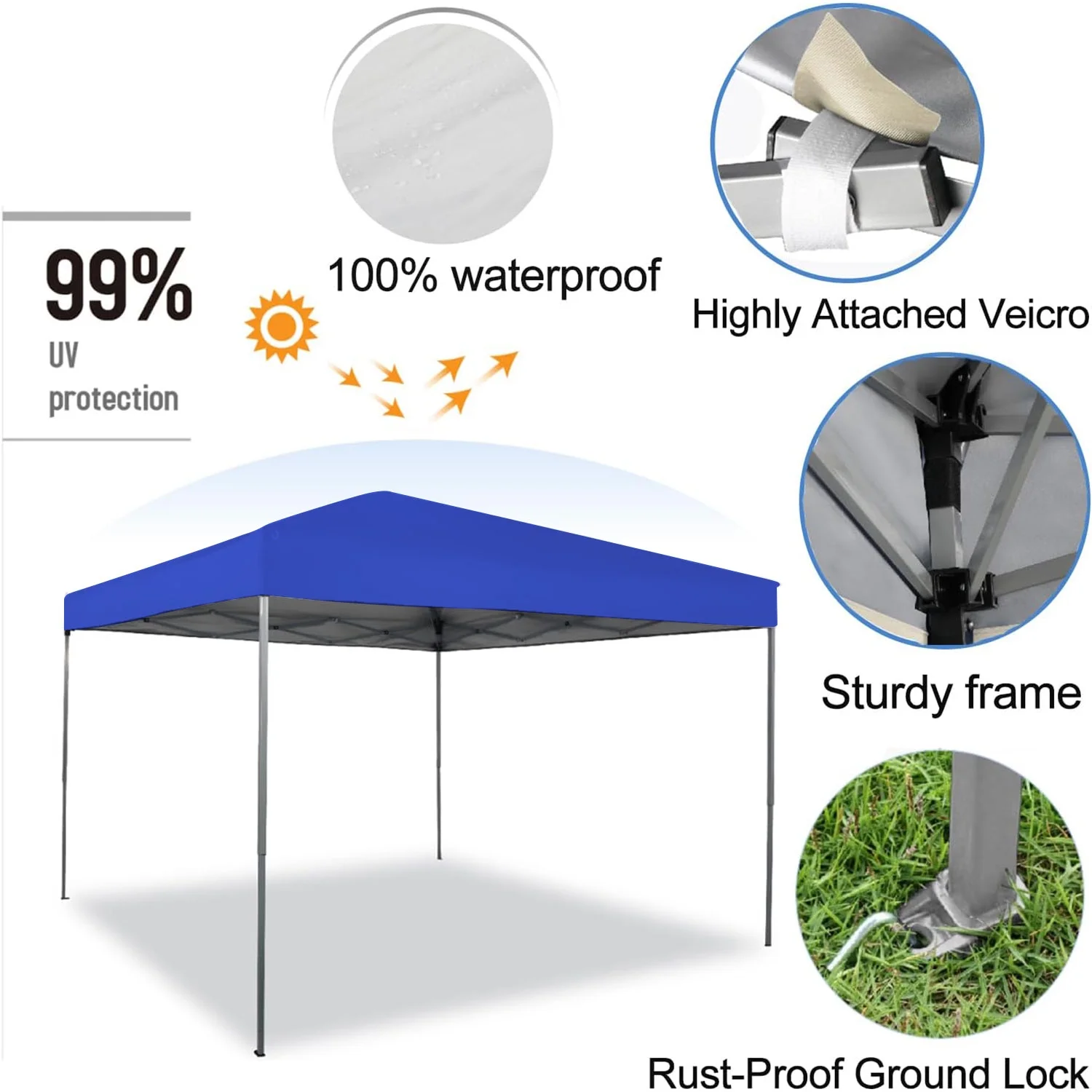 GVDV Canopy Tent, 10x10 ft Easy Pop up Outdoor Canopy Tent, Portable Straight Leg Gazebo Instant Canopy, Blue - Womvr
