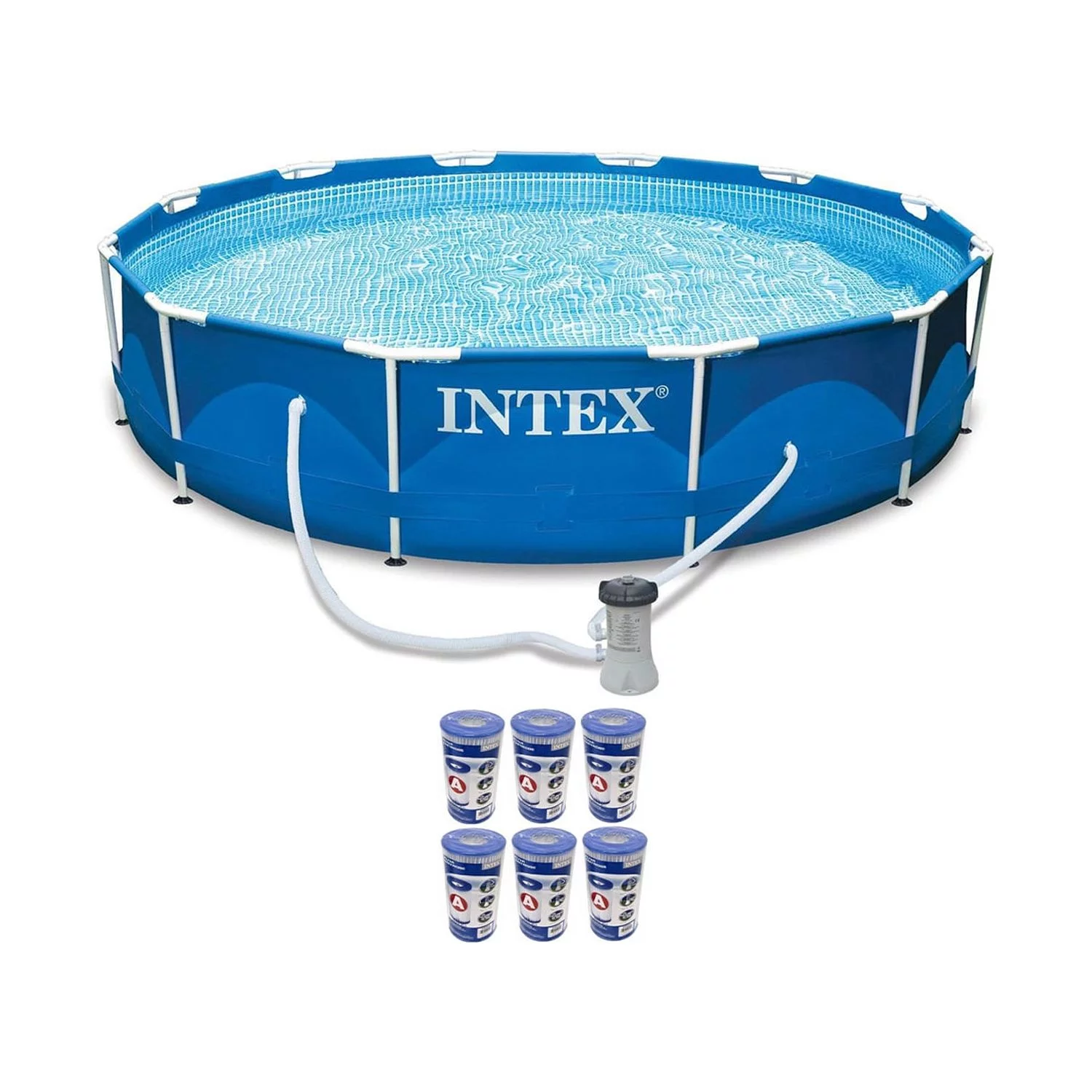 Intex 12ft x 30in Metal Frame Round Swimming Pool Set 530 GPH Pump & 6 A Filters - Womvr