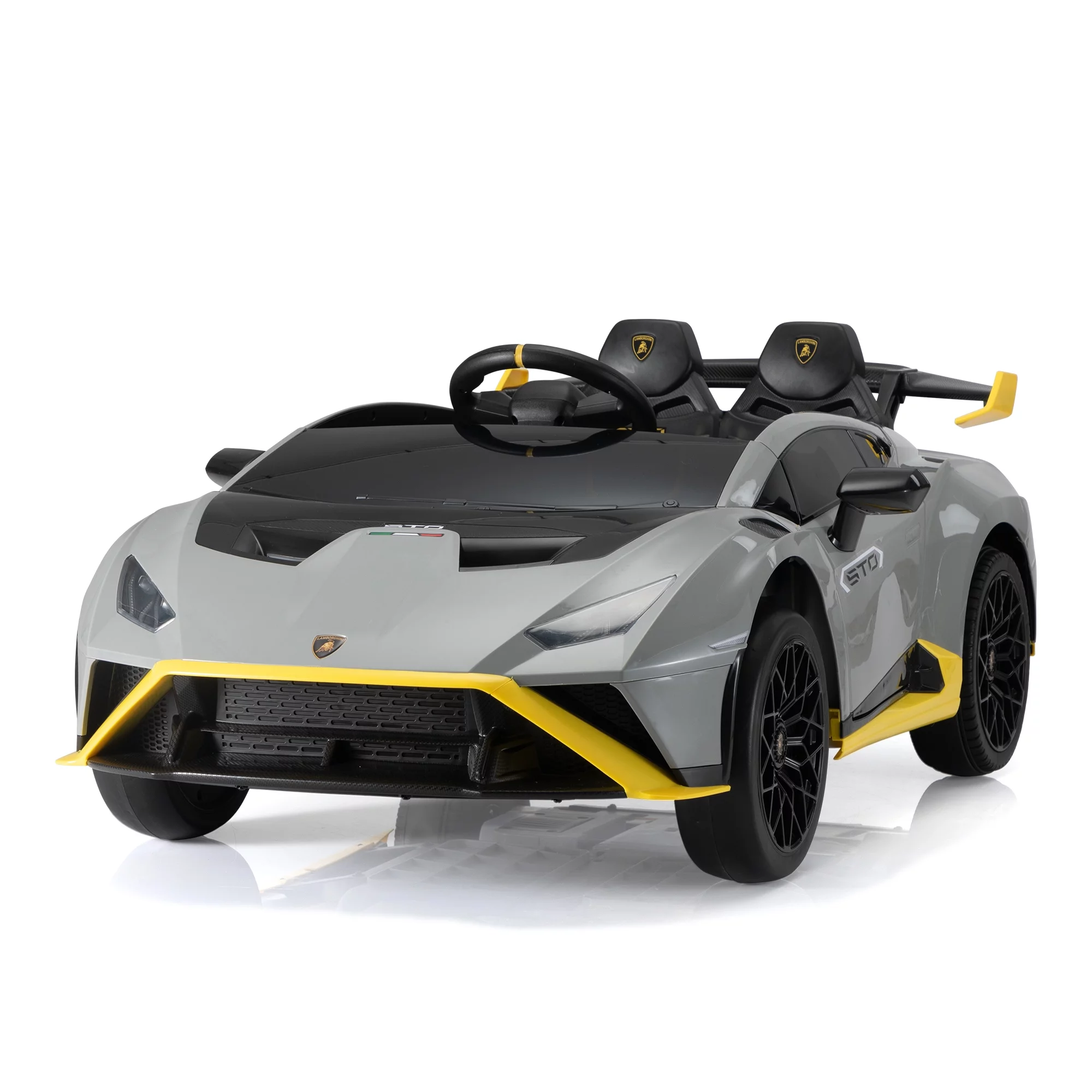 TOBBI 24V Lamborghini STO Licensed Kids Ride on Drift Car Gray Electric Car W/Remote Control LED Lights, up to 10 mph - Womvr