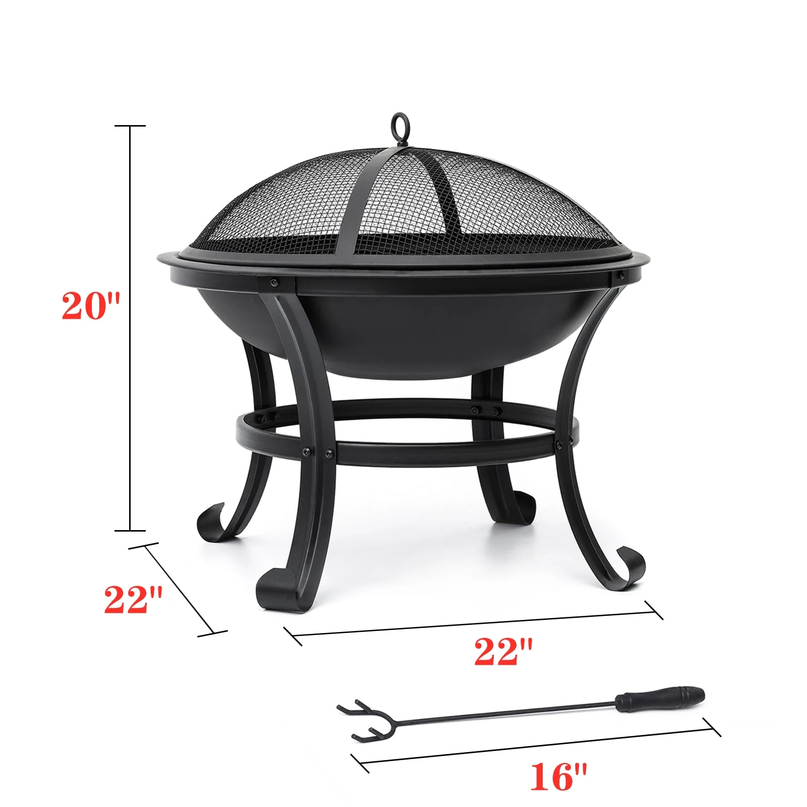 KingSo 22 inch Wood Burning Fire Pit for Camping Picnic Bonfire Patio Outside Backyard Garden Small Bonfire Pit Steel Firepit Bowl with Spark Screen, Log Grate, Poker - Womvr