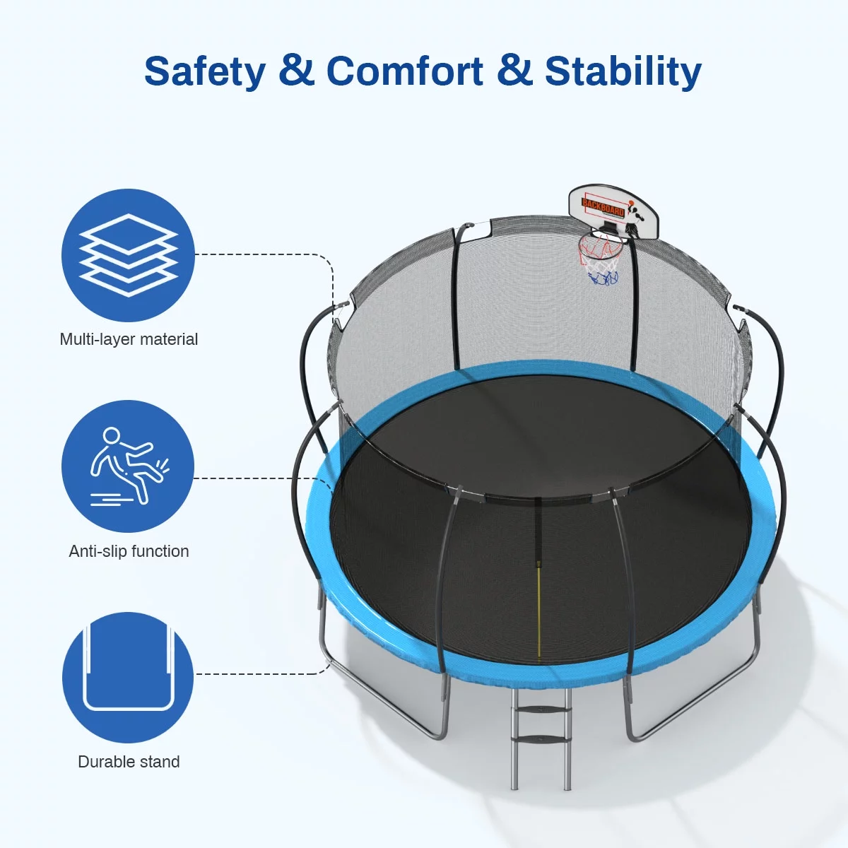Nazhura Trampoline 12 ft with Enclosure and Basketball Hoop, 1300lbs Capacity - Womvr