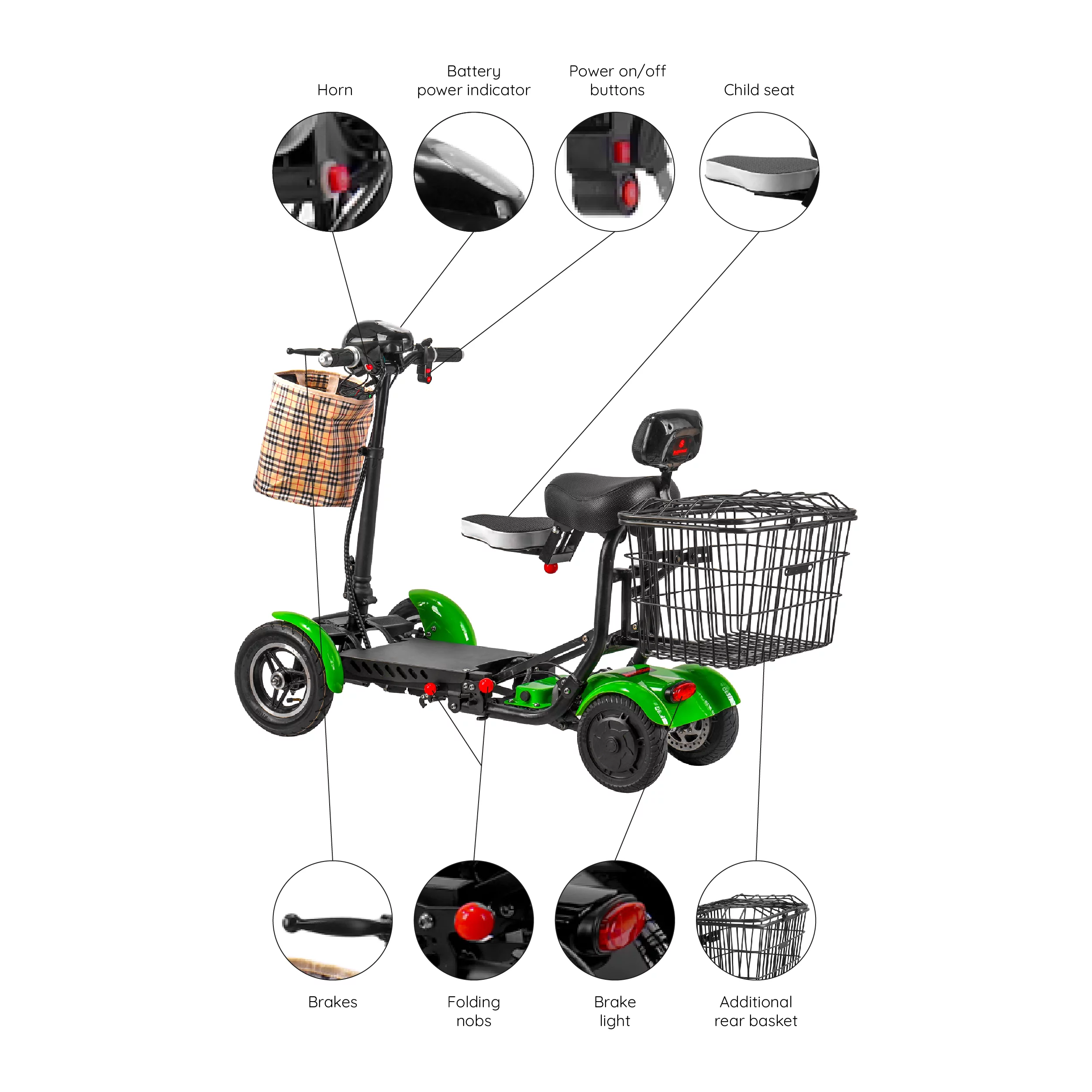 Smart Lightweight Electric Power Scooter, 4 Wheels Foldable Double Seats - Womvr