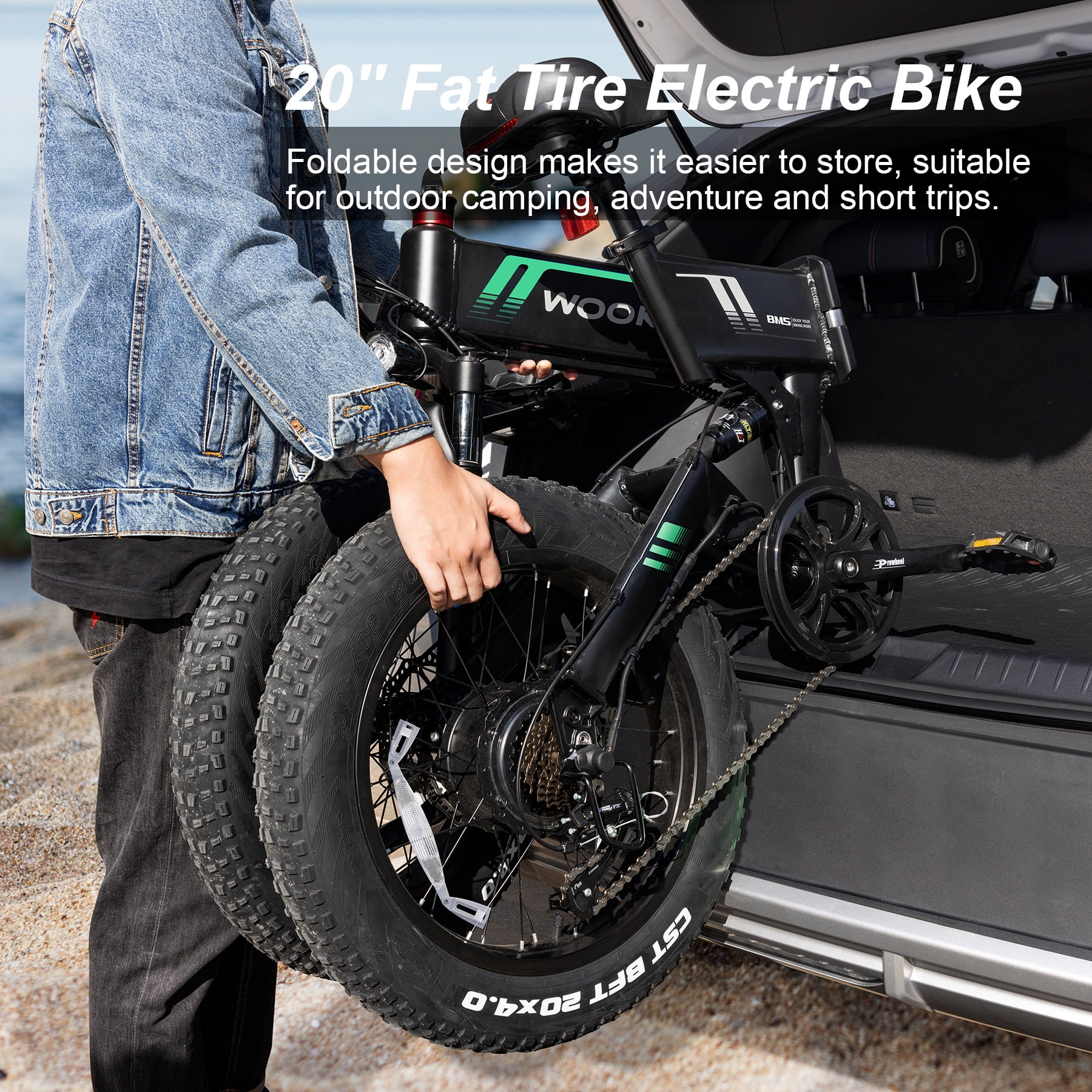 Wooken Electric Bike, 20''X4.0 Fat Tire Electric Bike for Adults, 500W 20MPH Foldable Electric Bicycle with 48V 10Ah Built-in Battery, Shimano 7 Speed Wheels Electric Bike, Dual Shock Absorber - Womvr
