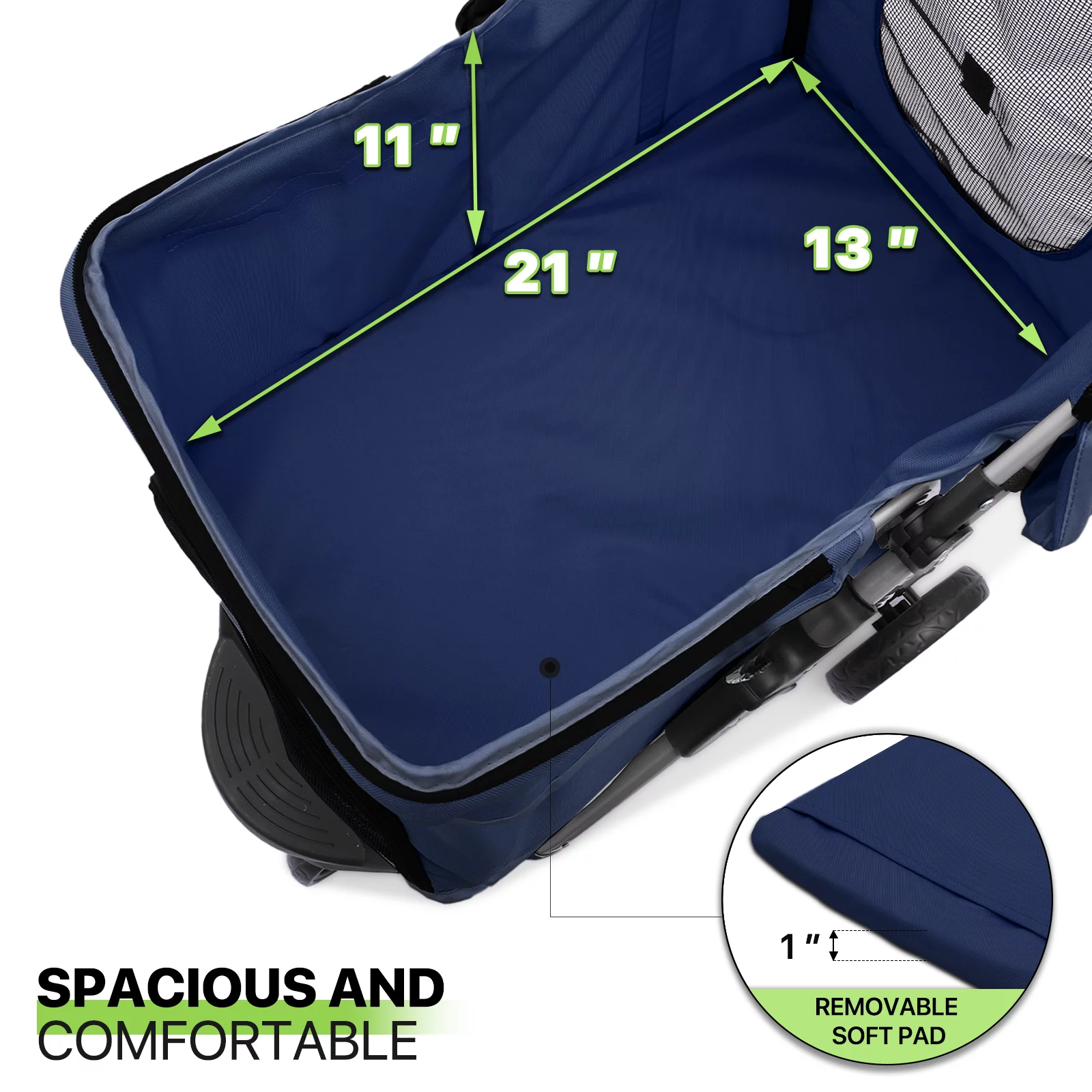 Magshion Foldable Pet Dog Stroller with Wheels, Cat Dog Stroller with Storage Basket and Cup Holder for Small and Medium Cats, Dogs, Puppy, Navy Blue - Womvr