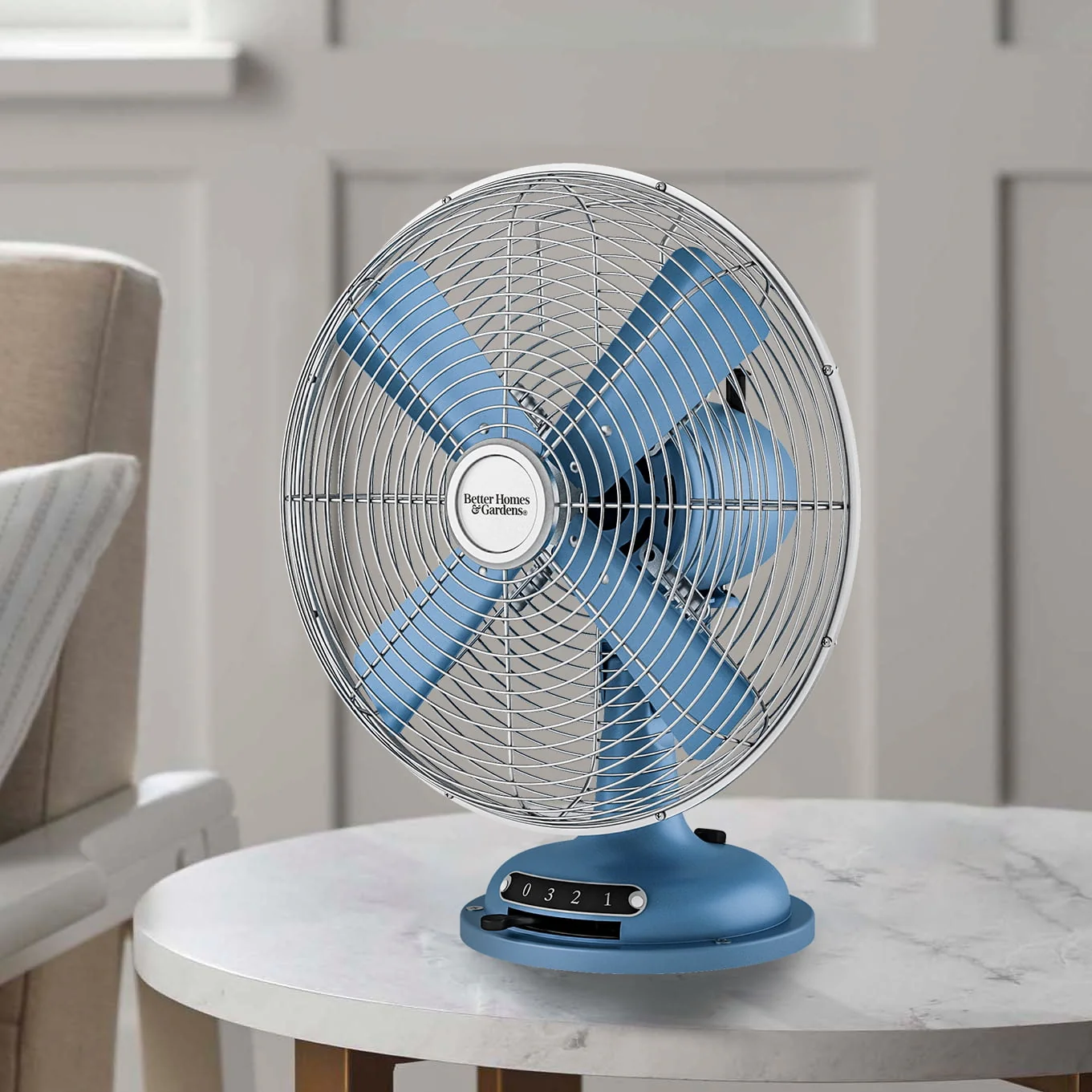 Better Homes & Gardens New 12 inch Retro 3-Speed Metal Tilted-Head Oscillation Table Fan Gold - Womvr