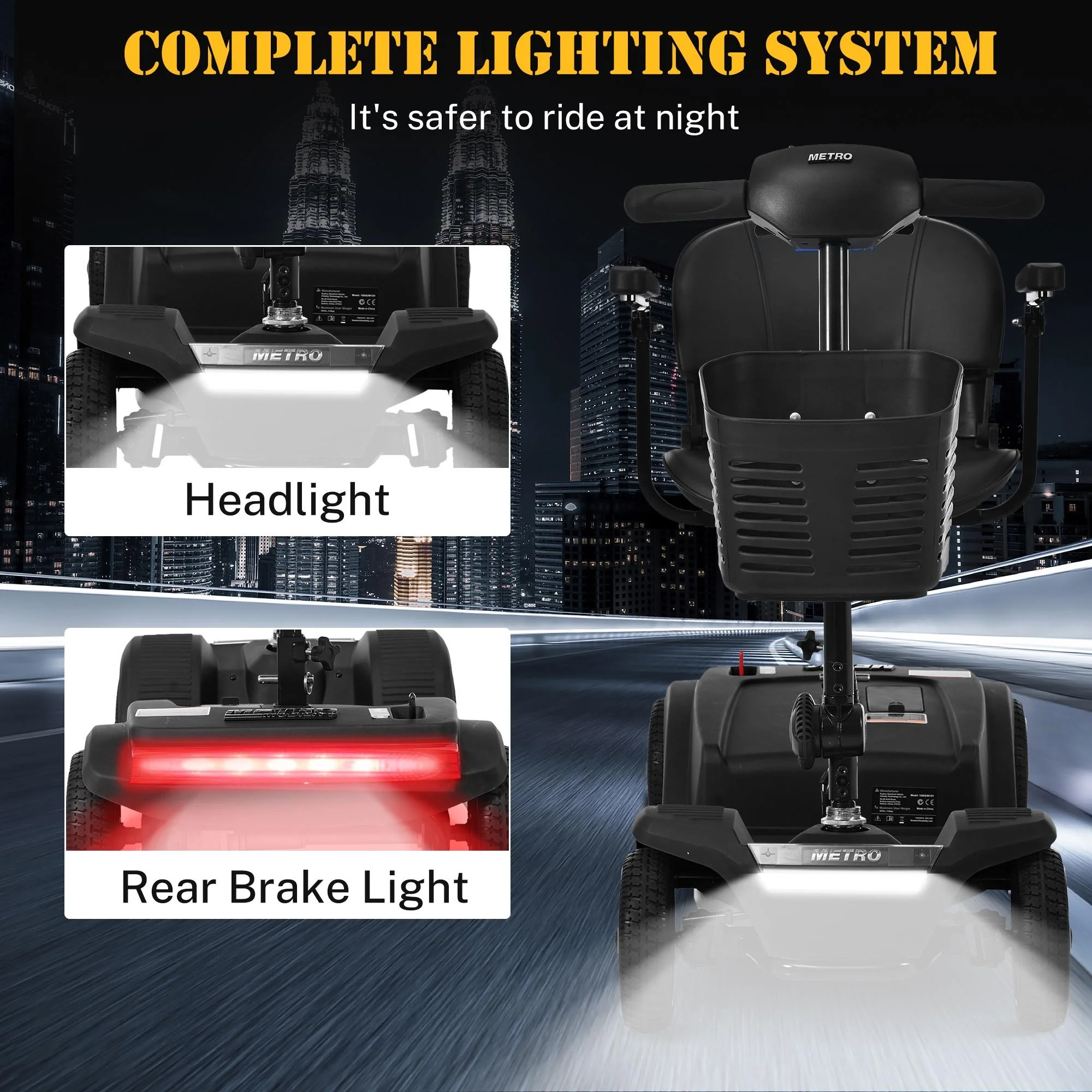 Segmart Mobility Scooter for Seniors, Heavy Duty 4-Wheel Mobile Device with Front & Rear Light, 300lbs, Black - Womvr