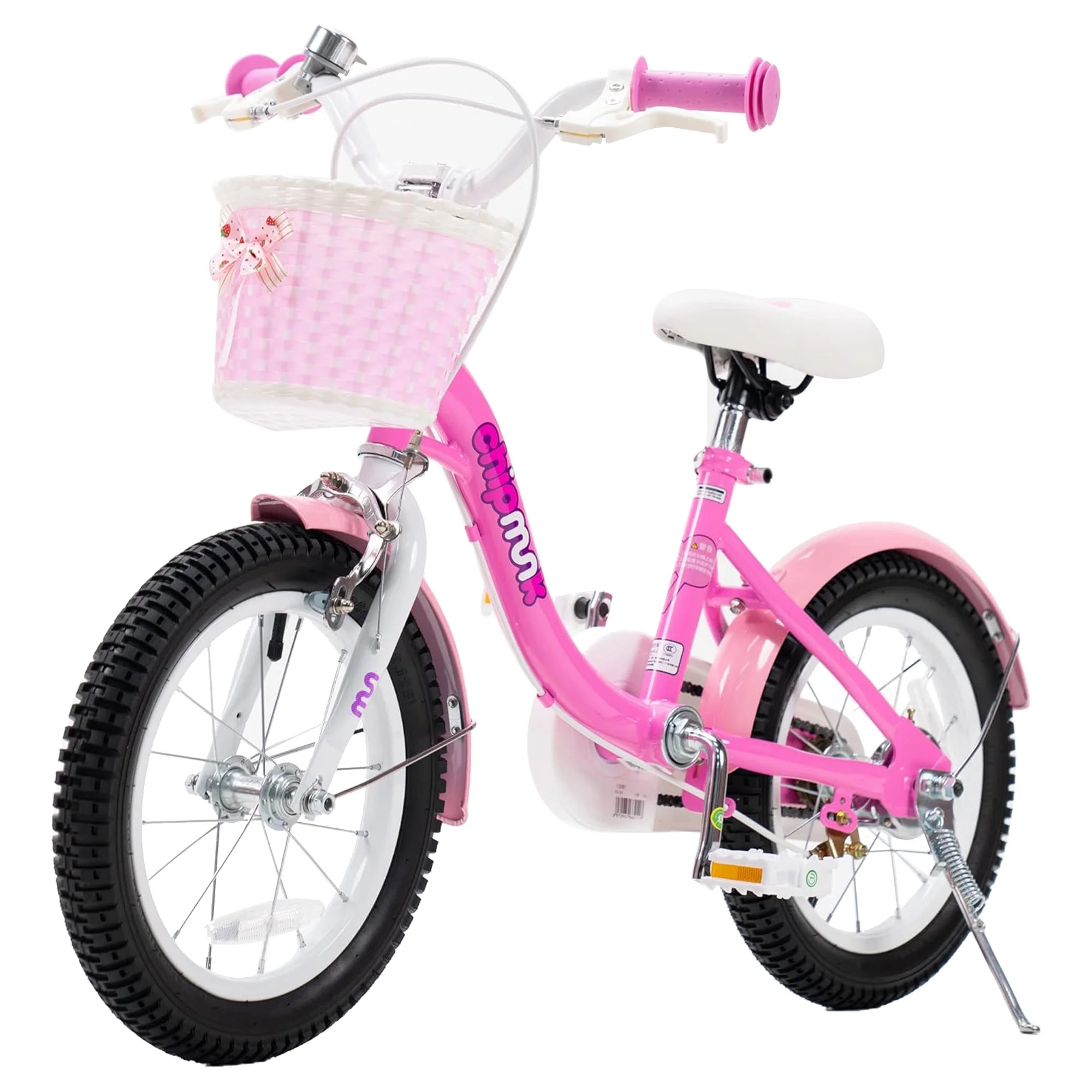 RoyalBaby Chipmunk Girls Kids Bike Bicycle with Basket Training Wheels 14 Inch Lollipop Pink - Womvr