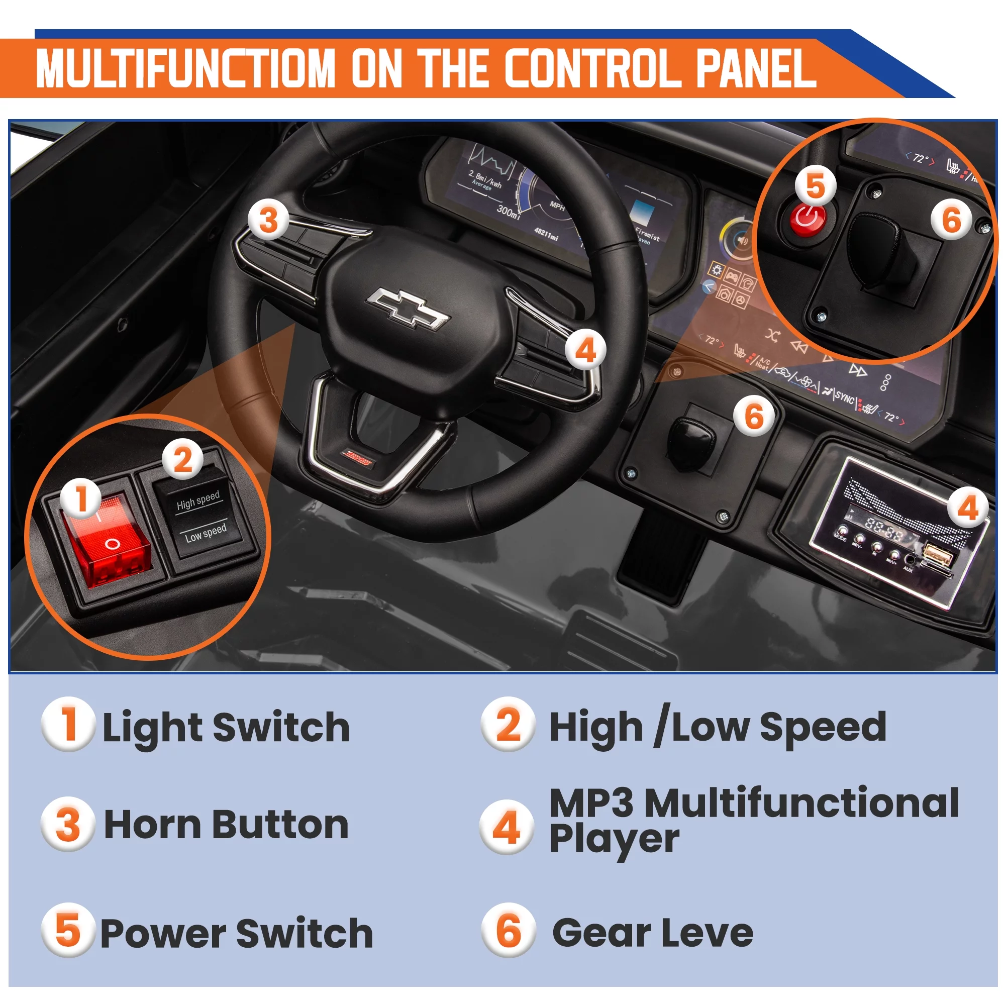 24V Kids Ride on Car, Licensed Chevrolet Blazer EV SS 2 Seater Ride on Toy Truck with Remote, Electric Cars for Kids Boys Girls, LED Lights,MP3 Music, Bluetooth Black - Womvr